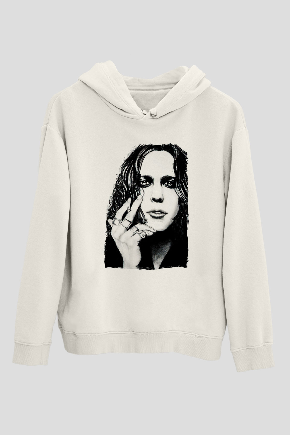 Ville Valo Baskılı Beyaz Unisex Kapüşonlu Sweatshirt