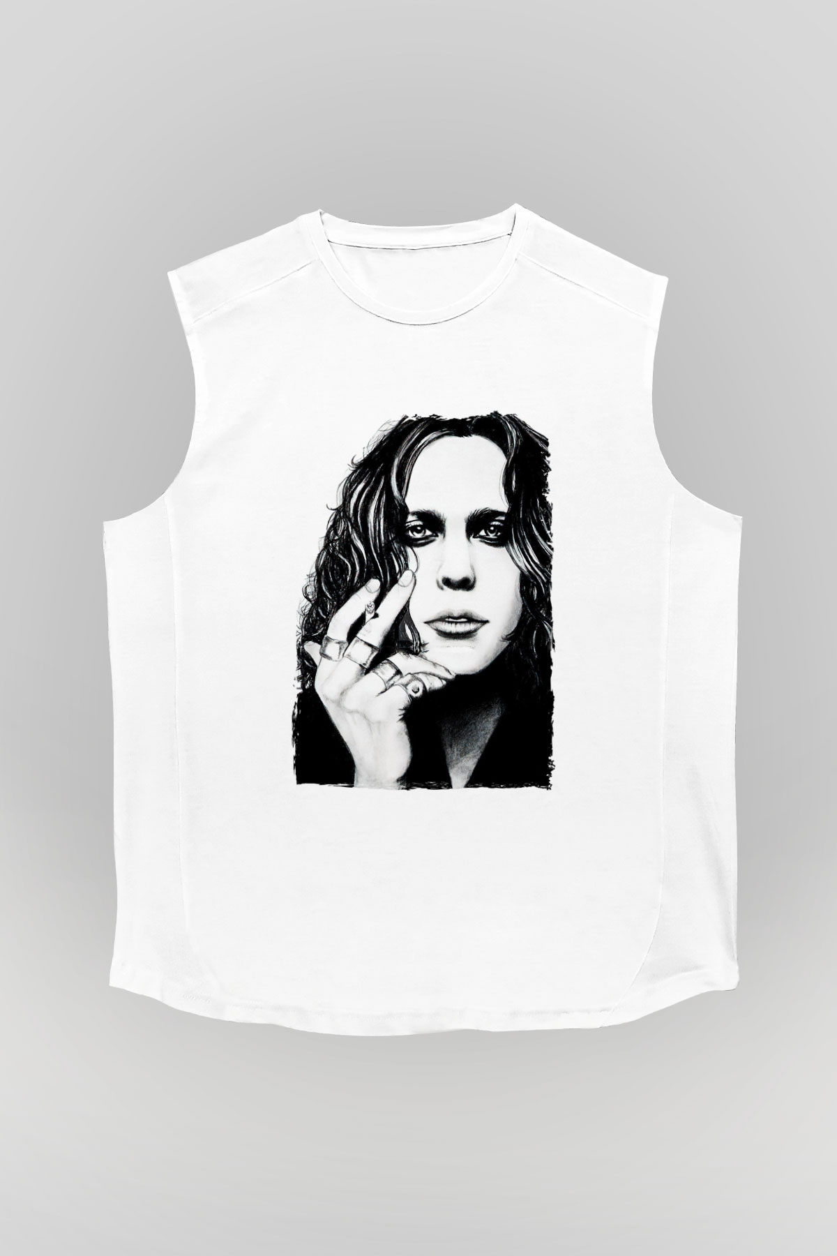 Ville Valo Baskılı Beyaz Unisex Kolsuz Tişört - Tshirt