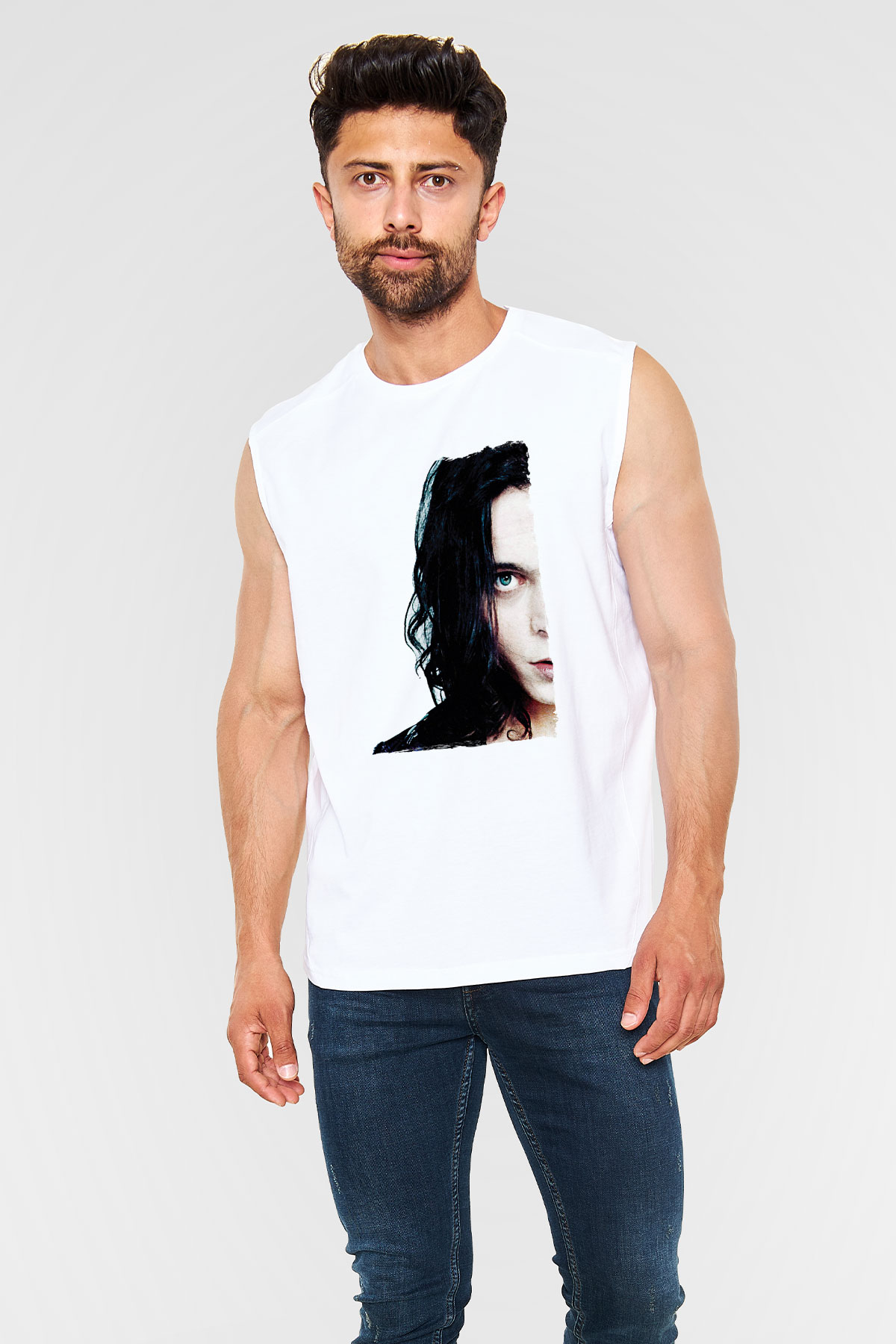 Ville Valo Baskılı Beyaz Unisex Kolsuz Tişört - Tshirt