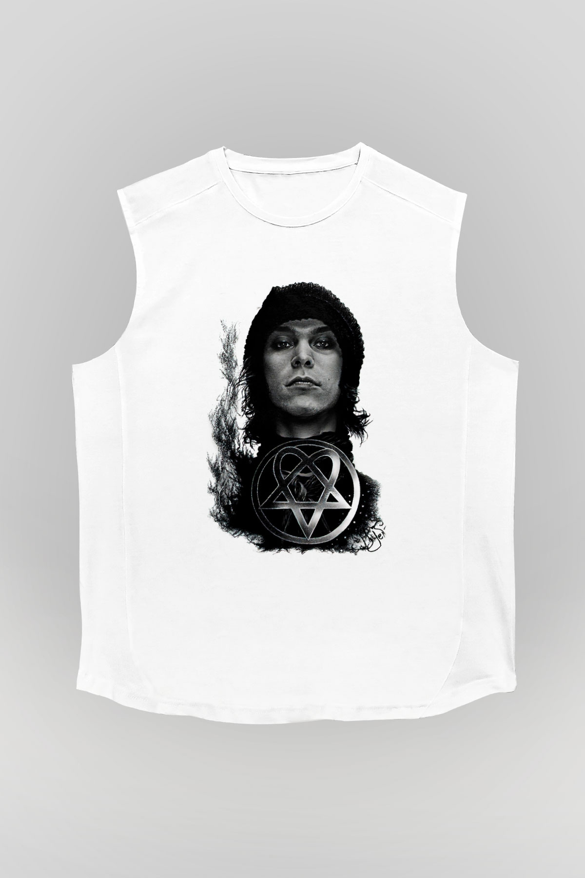 Ville Valo Baskılı Beyaz Unisex Kolsuz Tişört - Tshirt