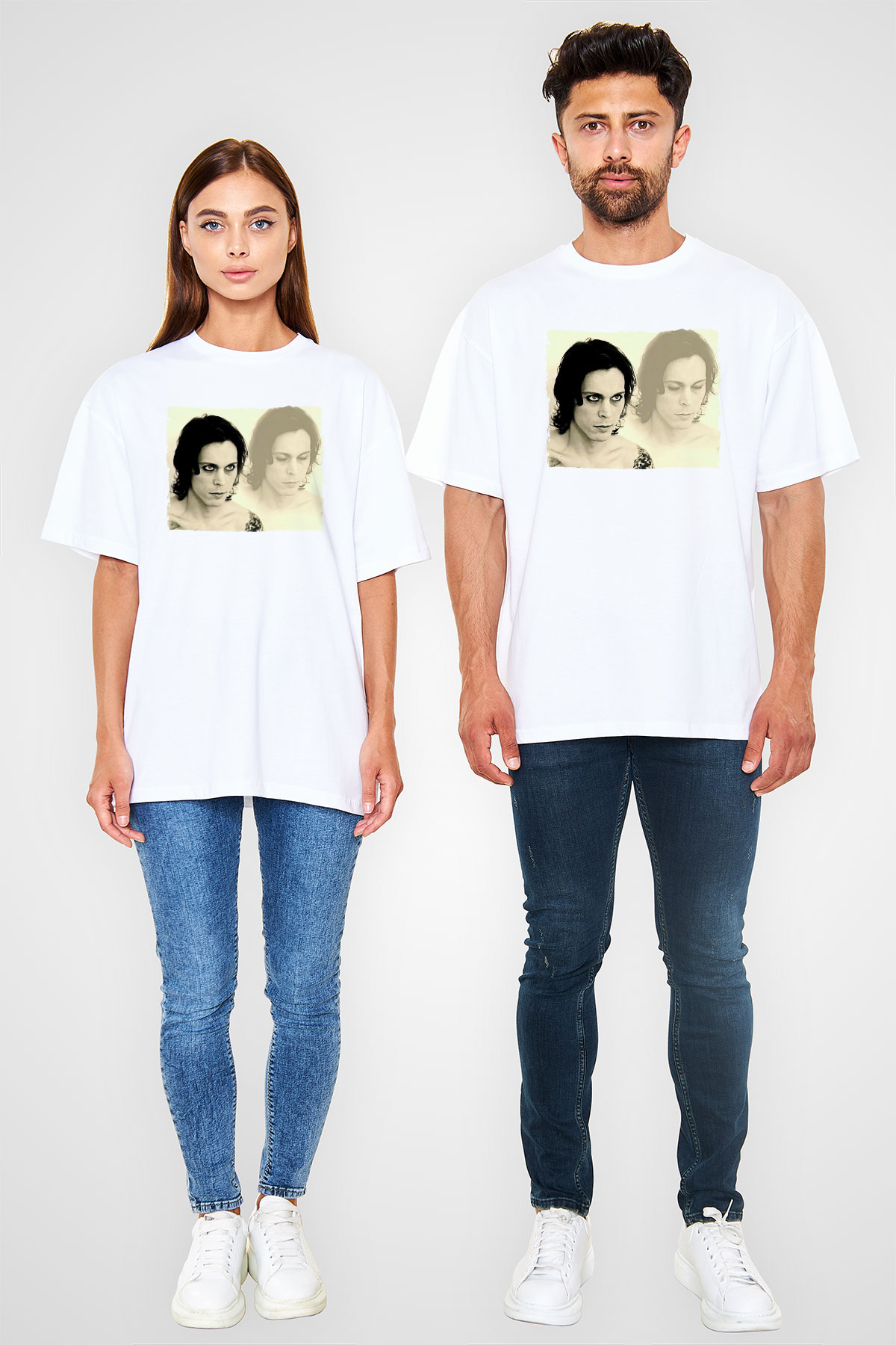 Ville Valo Baskılı Beyaz Unisex Oversize Tişört - Tshirt