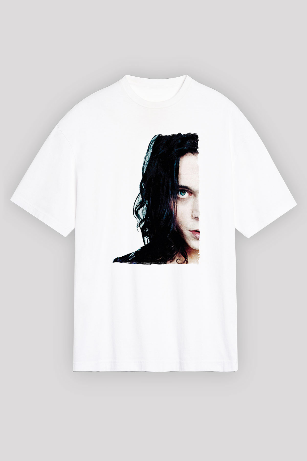 Ville Valo Baskılı Beyaz Unisex Oversize Tişört - Tshirt
