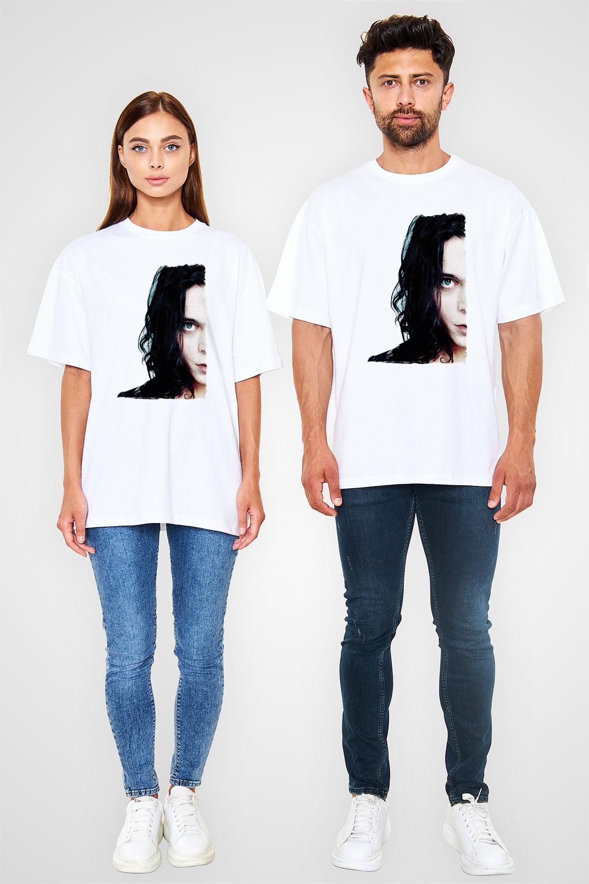 Ville Valo Baskılı Beyaz Unisex Oversize Tişört - Tshirt
