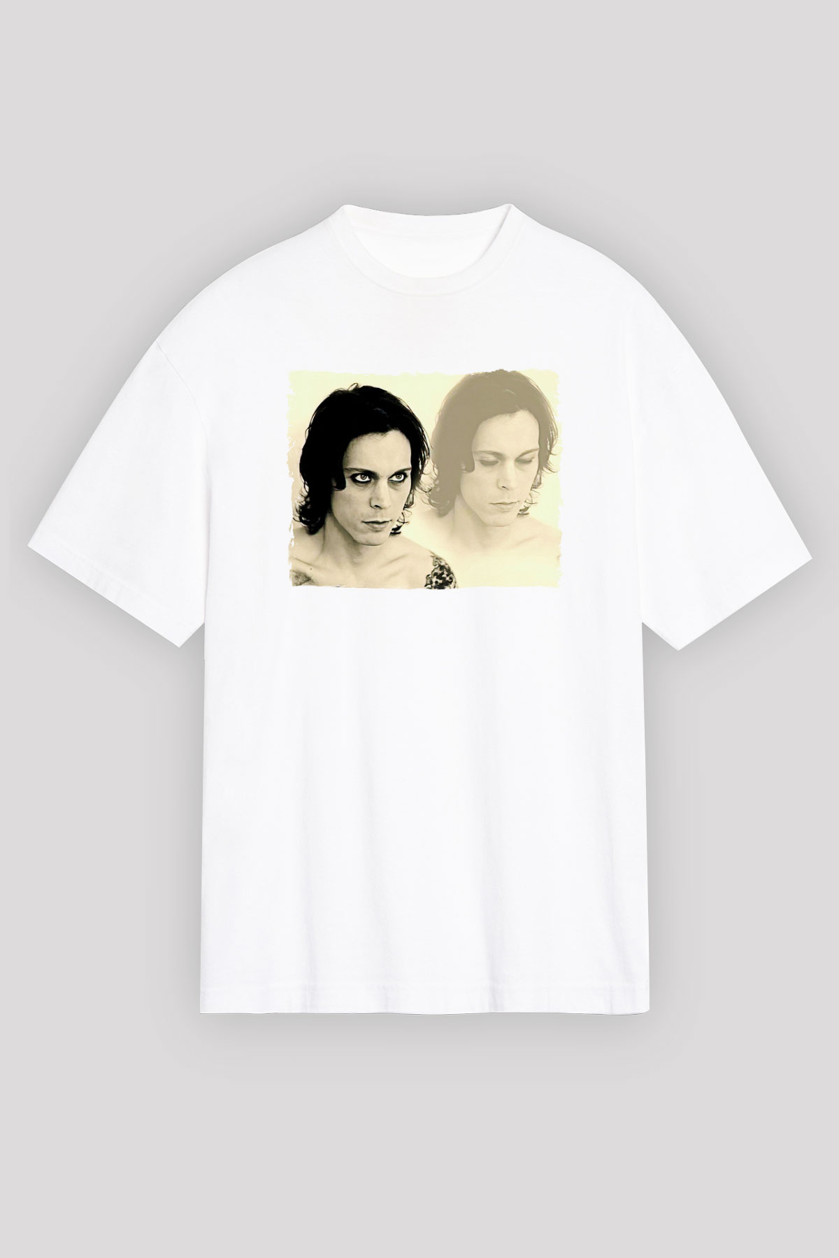 Ville Valo Baskılı Beyaz Unisex Oversize Tişört - Tshirt
