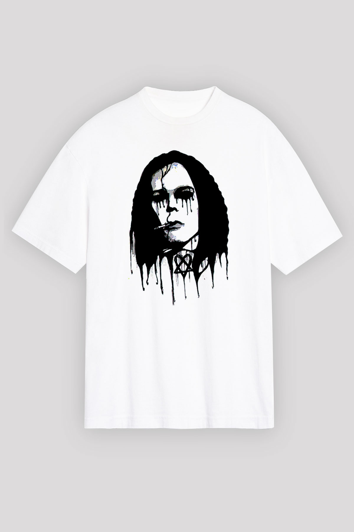 Ville Valo Baskılı Beyaz Unisex Oversize Tişört - Tshirt