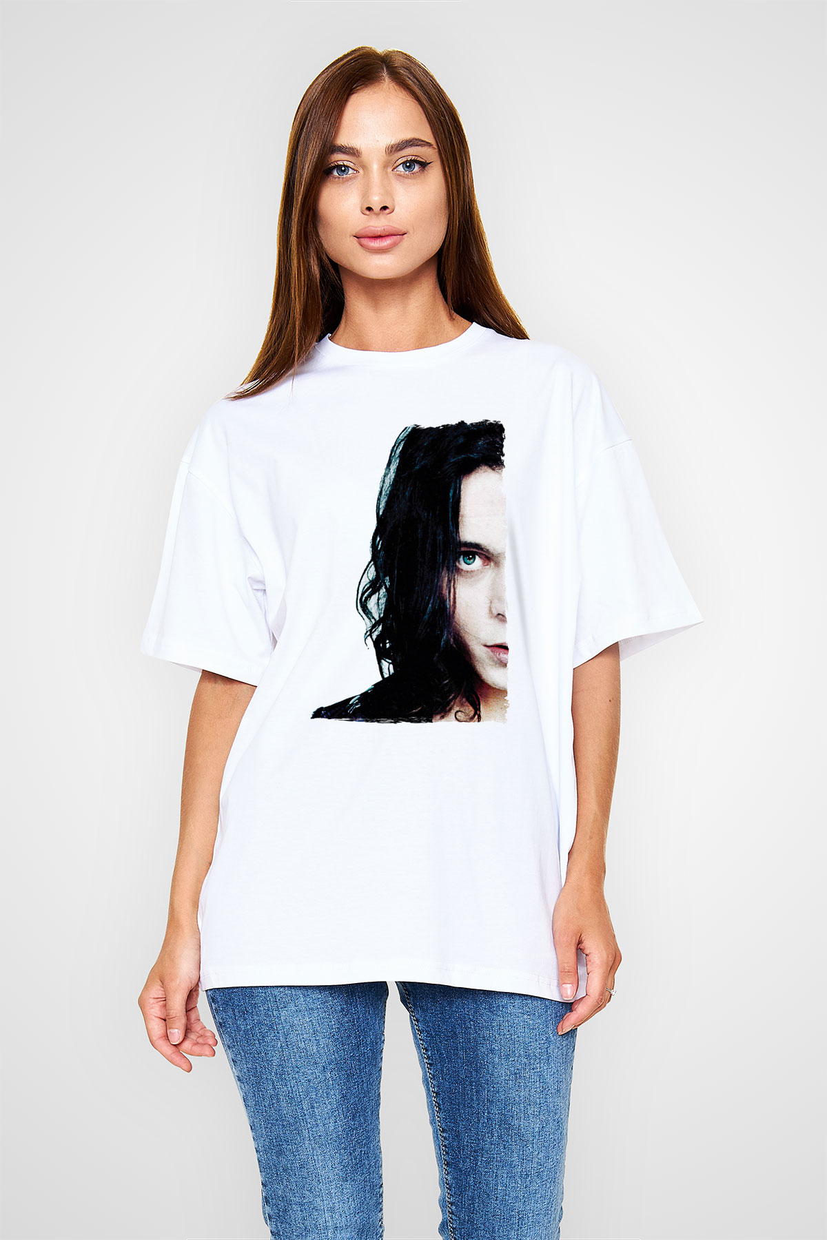 Ville Valo Baskılı Beyaz Unisex Oversize Tişört - Tshirt