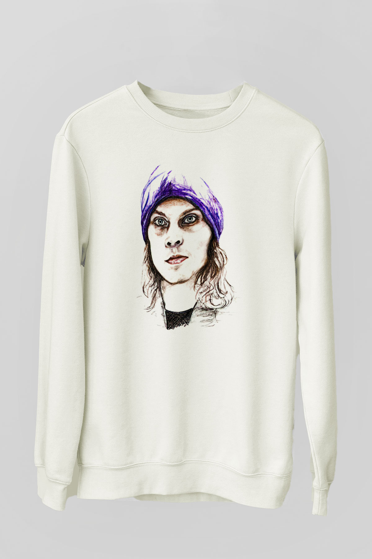 Ville Valo Baskılı Beyaz Unisex Sweatshirt