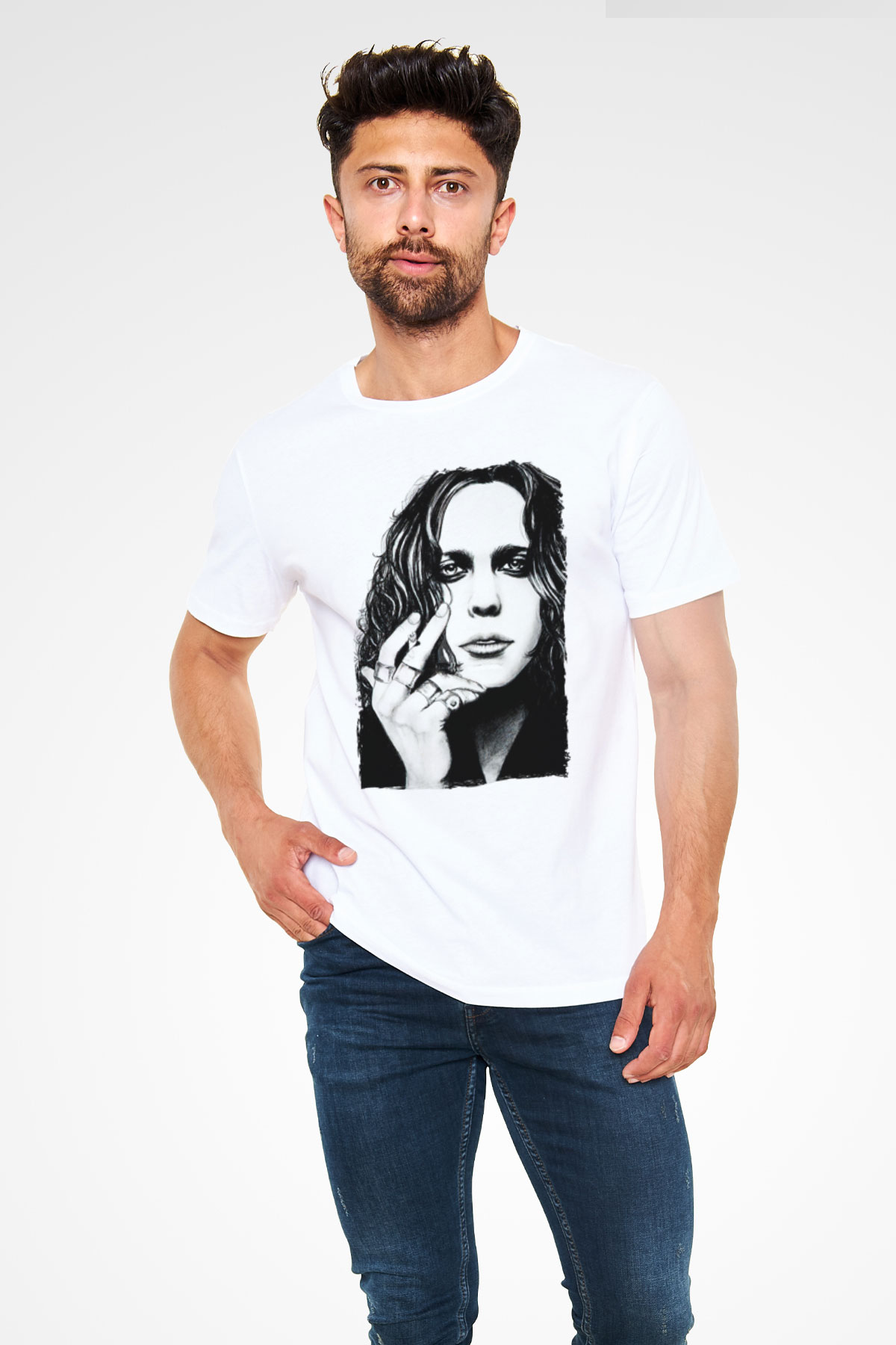 Ville Valo Baskılı Unisex Beyaz Tişört - Tshirt