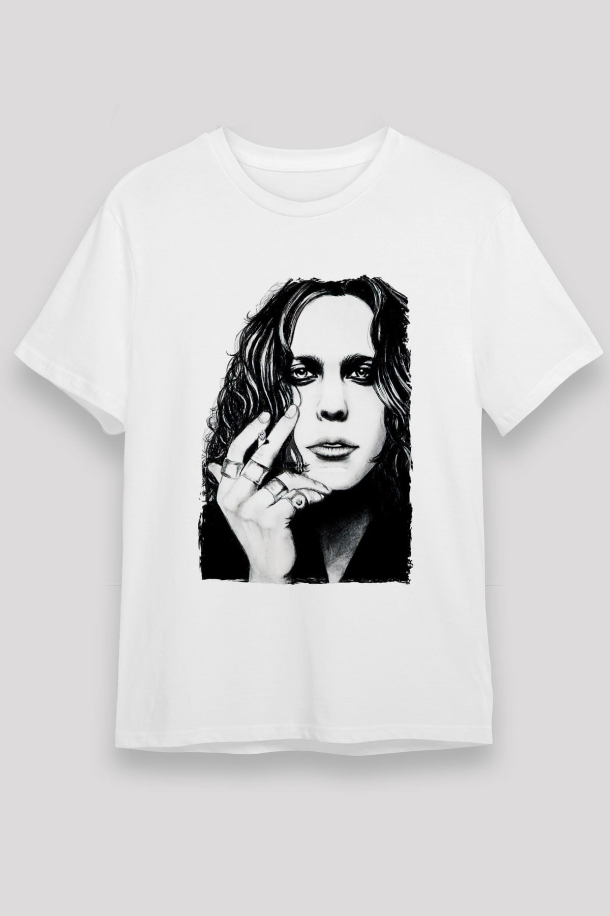 Ville Valo Baskılı Unisex Beyaz Tişört - Tshirt
