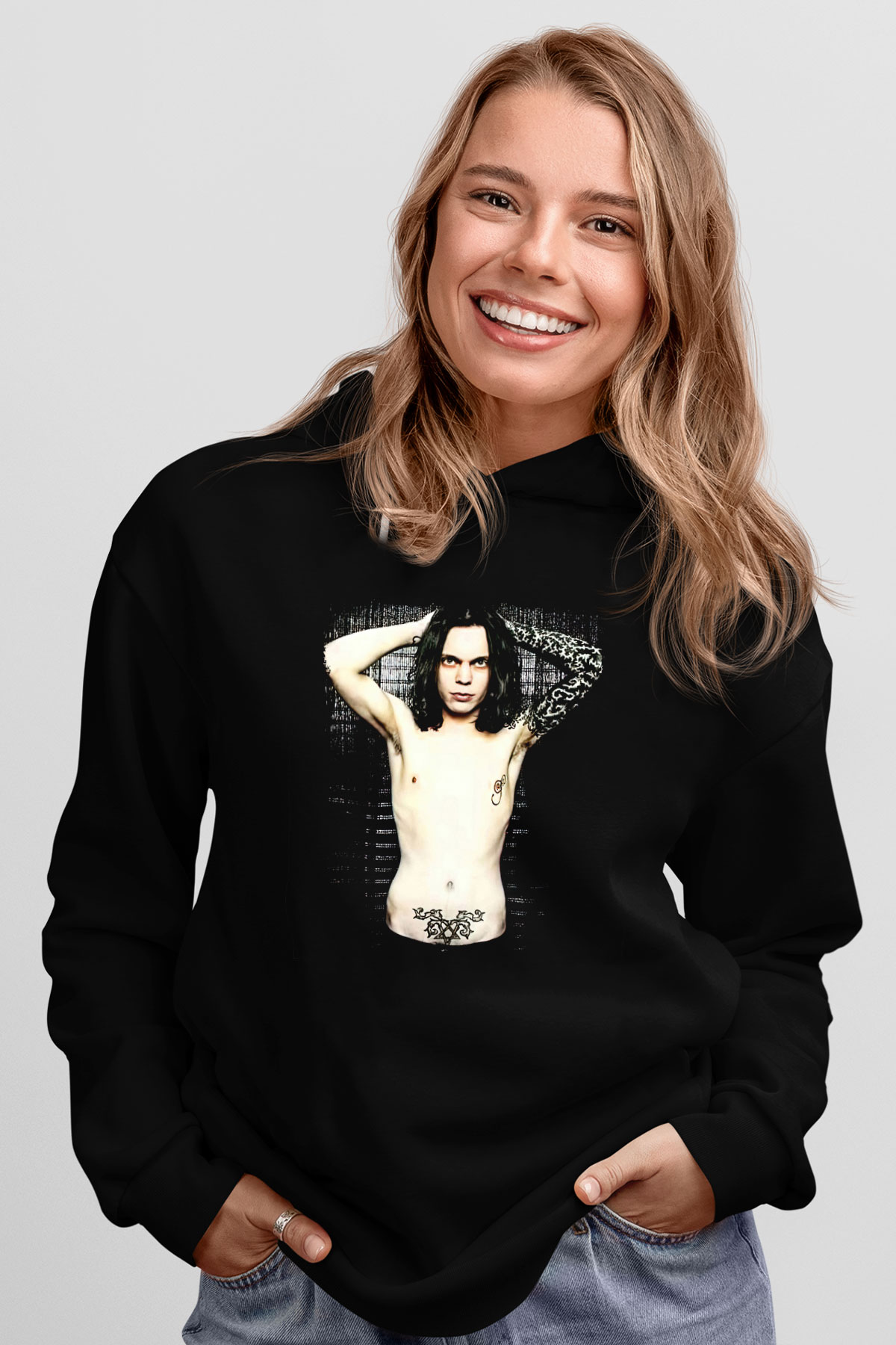 Ville Valo Baskılı Unisex Siyah Kapüşonlu Sweatshirt
