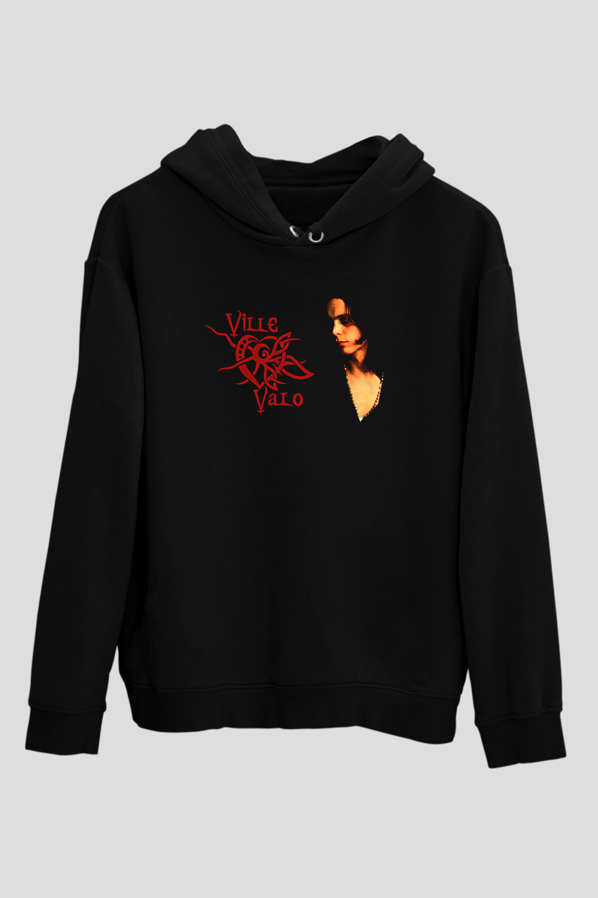 Ville Valo Baskılı Unisex Siyah Kapüşonlu Sweatshirt