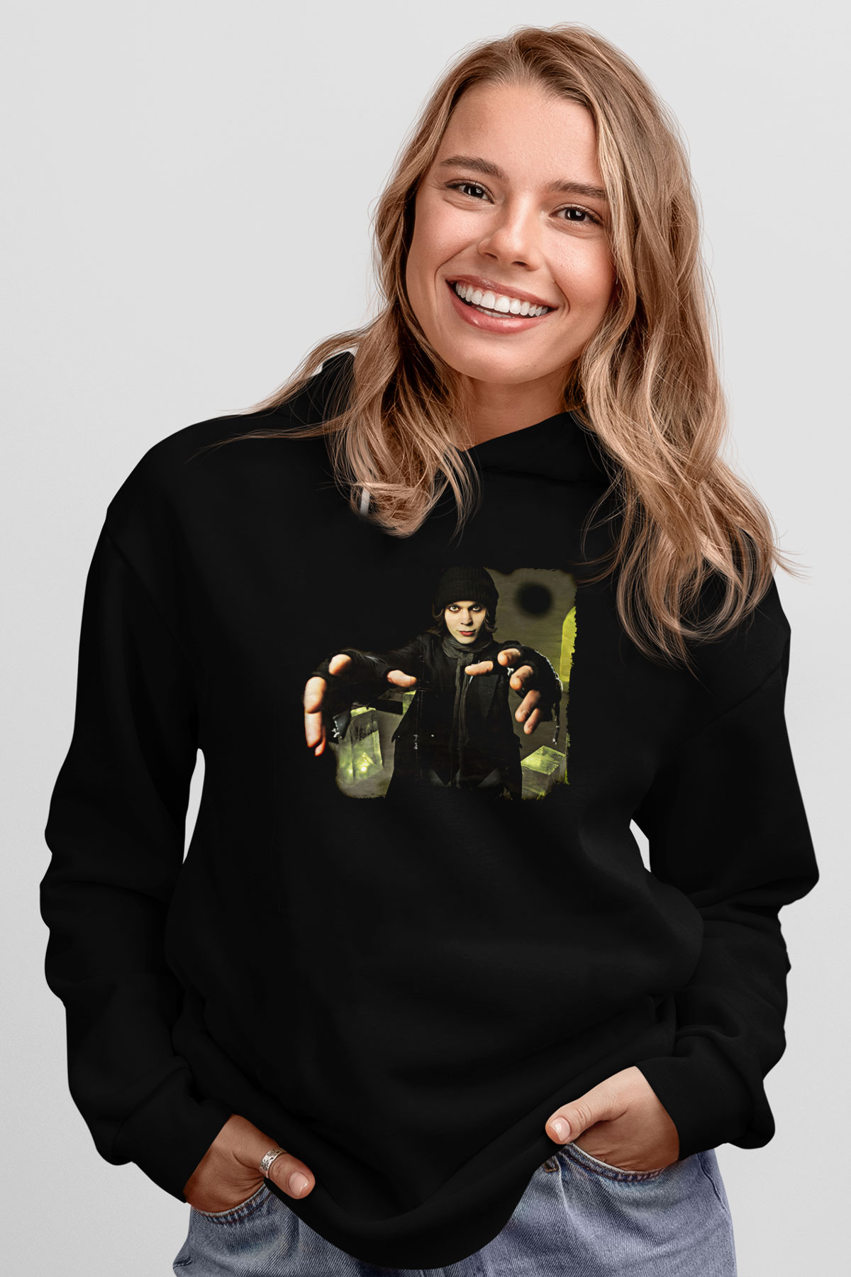 Ville Valo Baskılı Unisex Siyah Kapüşonlu Sweatshirt