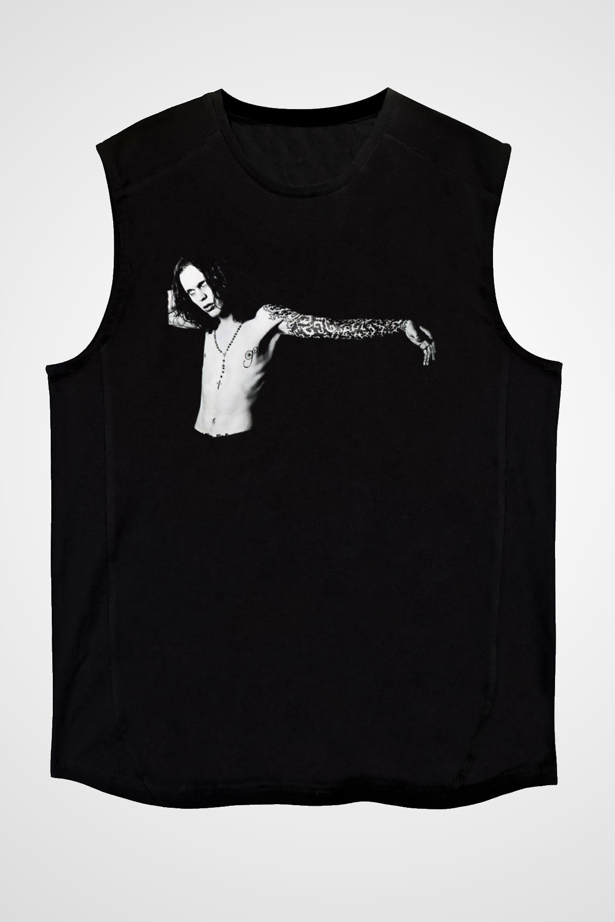 Ville Valo Baskılı Unisex Siyah Kolsuz Tişört - Tshirt