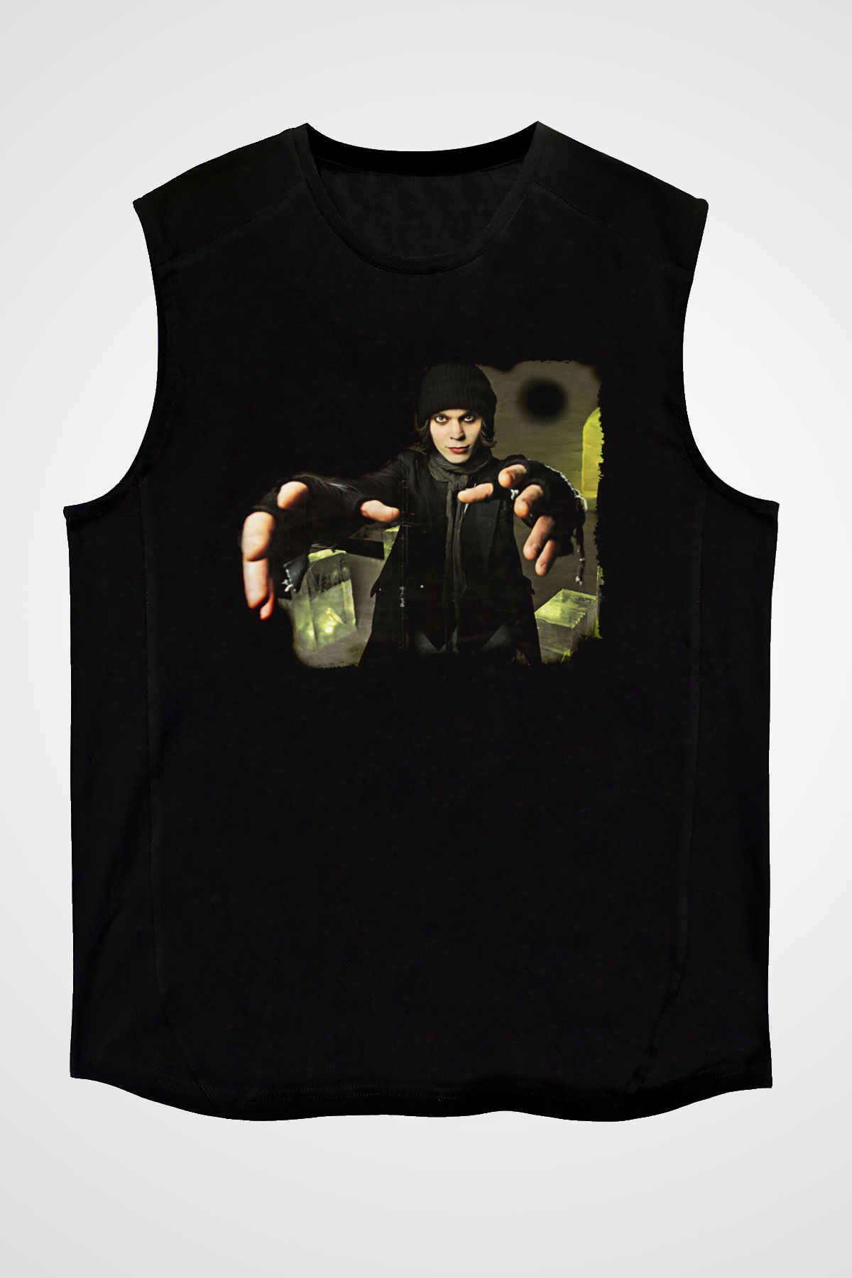 Ville Valo Baskılı Unisex Siyah Kolsuz Tişört - Tshirt