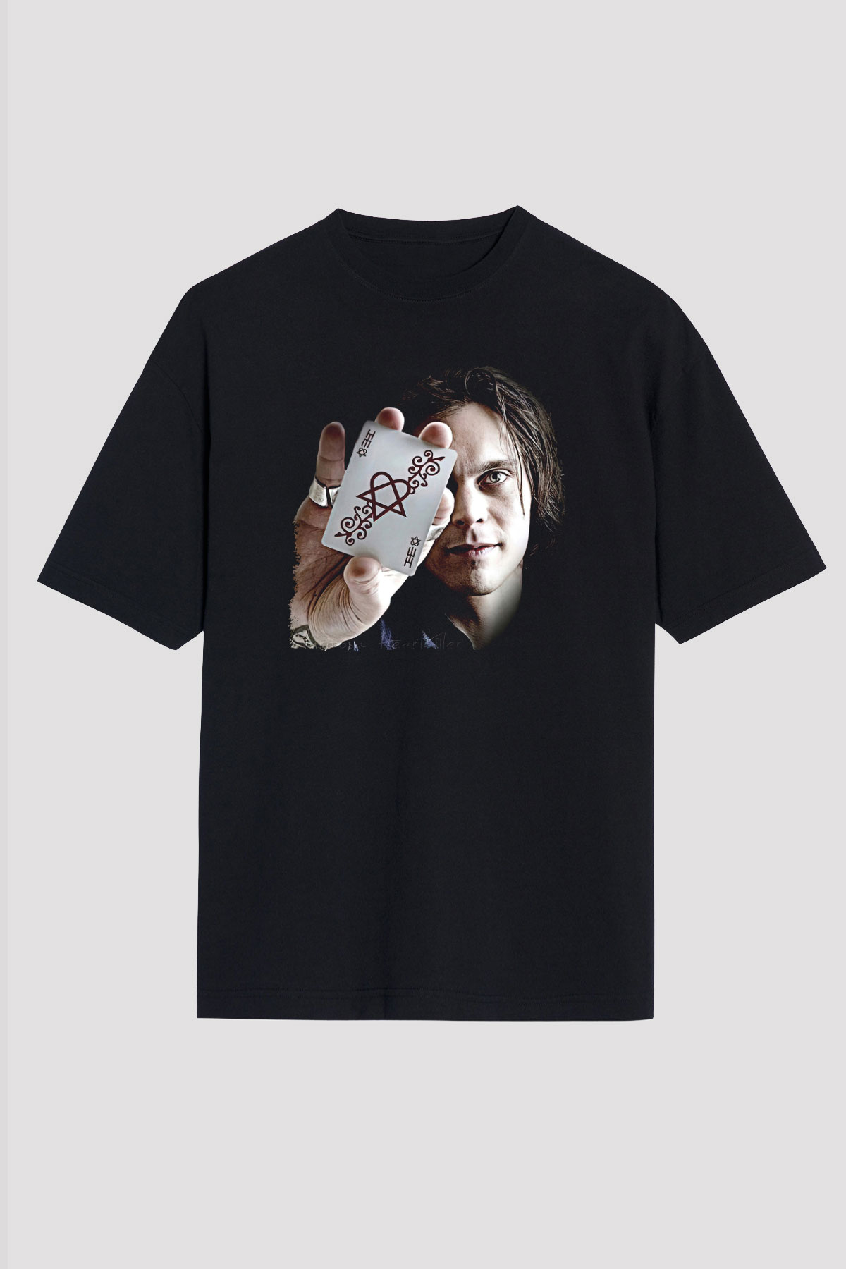 Ville Valo Baskılı Unisex Siyah Oversize Tişört - Tshirt
