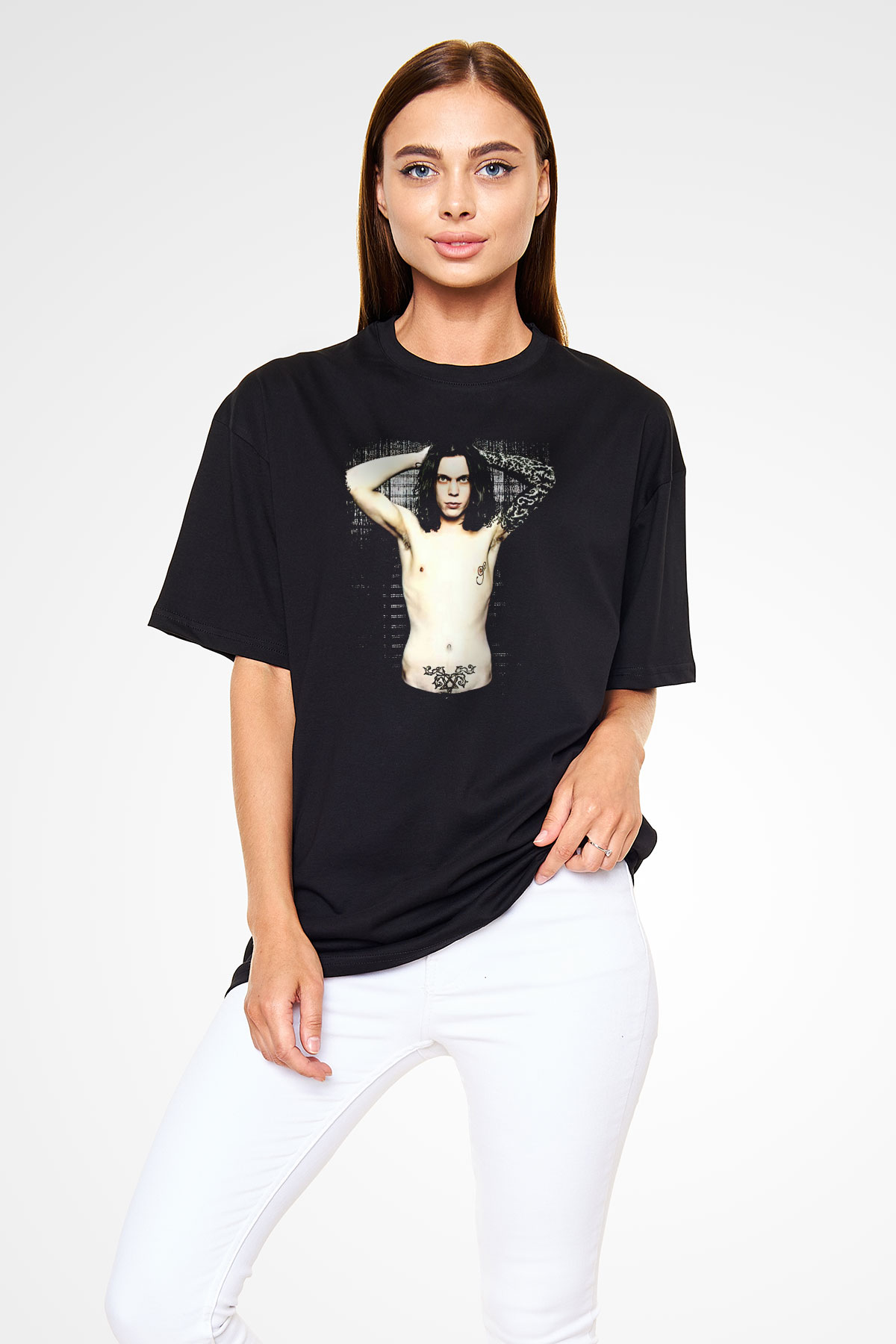 Ville Valo Baskılı Unisex Siyah Oversize Tişört - Tshirt