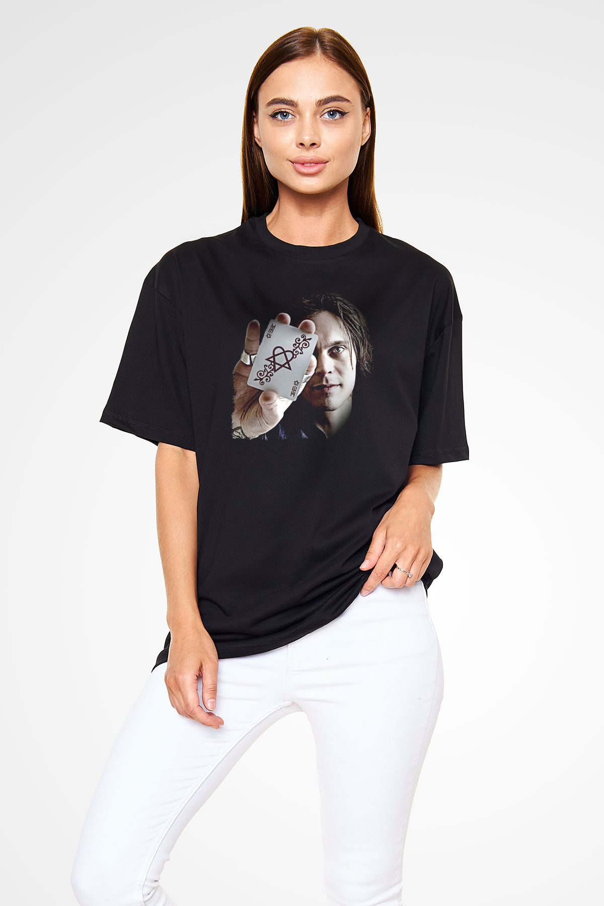 Ville Valo Baskılı Unisex Siyah Oversize Tişört - Tshirt