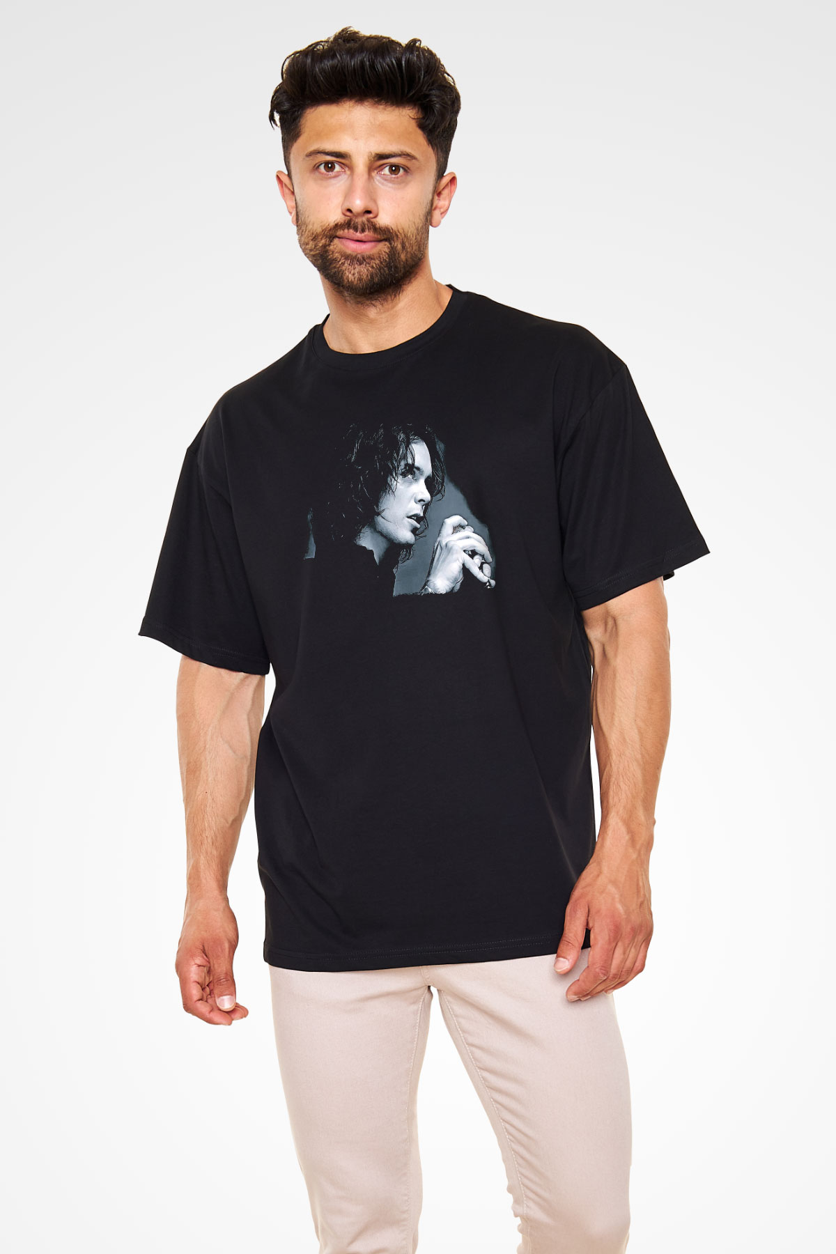 Ville Valo Baskılı Unisex Siyah Oversize Tişört - Tshirt
