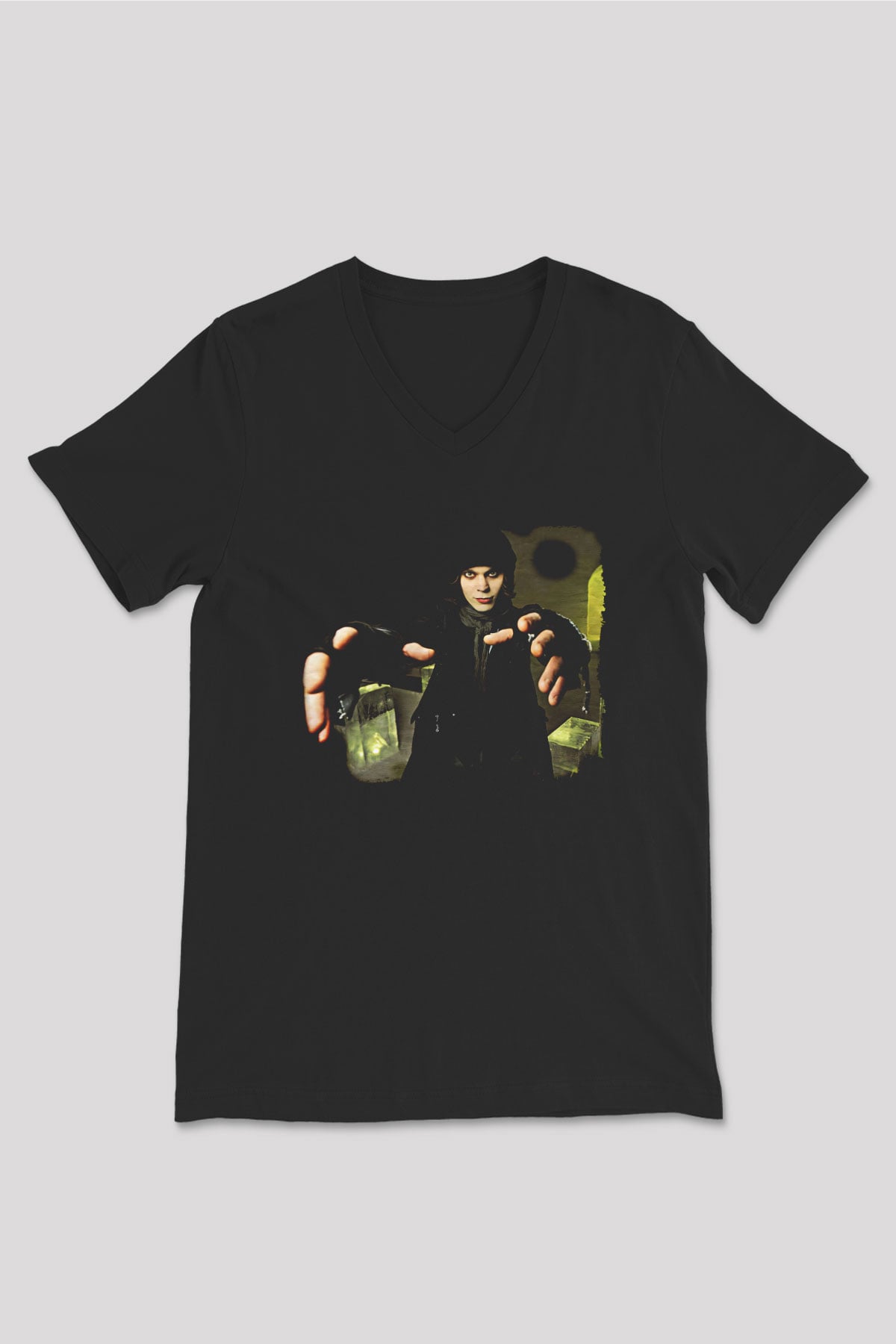 Ville Valo Baskılı Unisex Siyah V Yaka Tişört - Tshirt