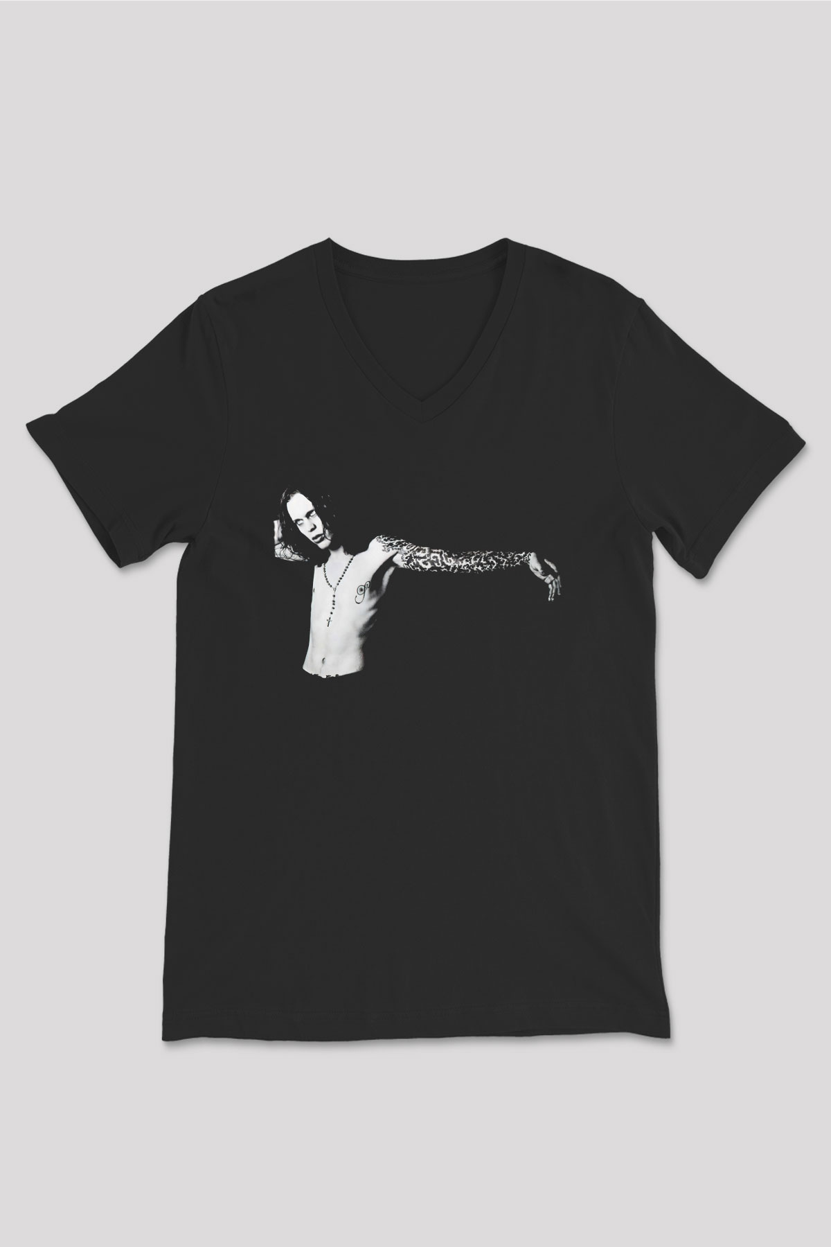 Ville Valo Baskılı Unisex Siyah V Yaka Tişört - Tshirt