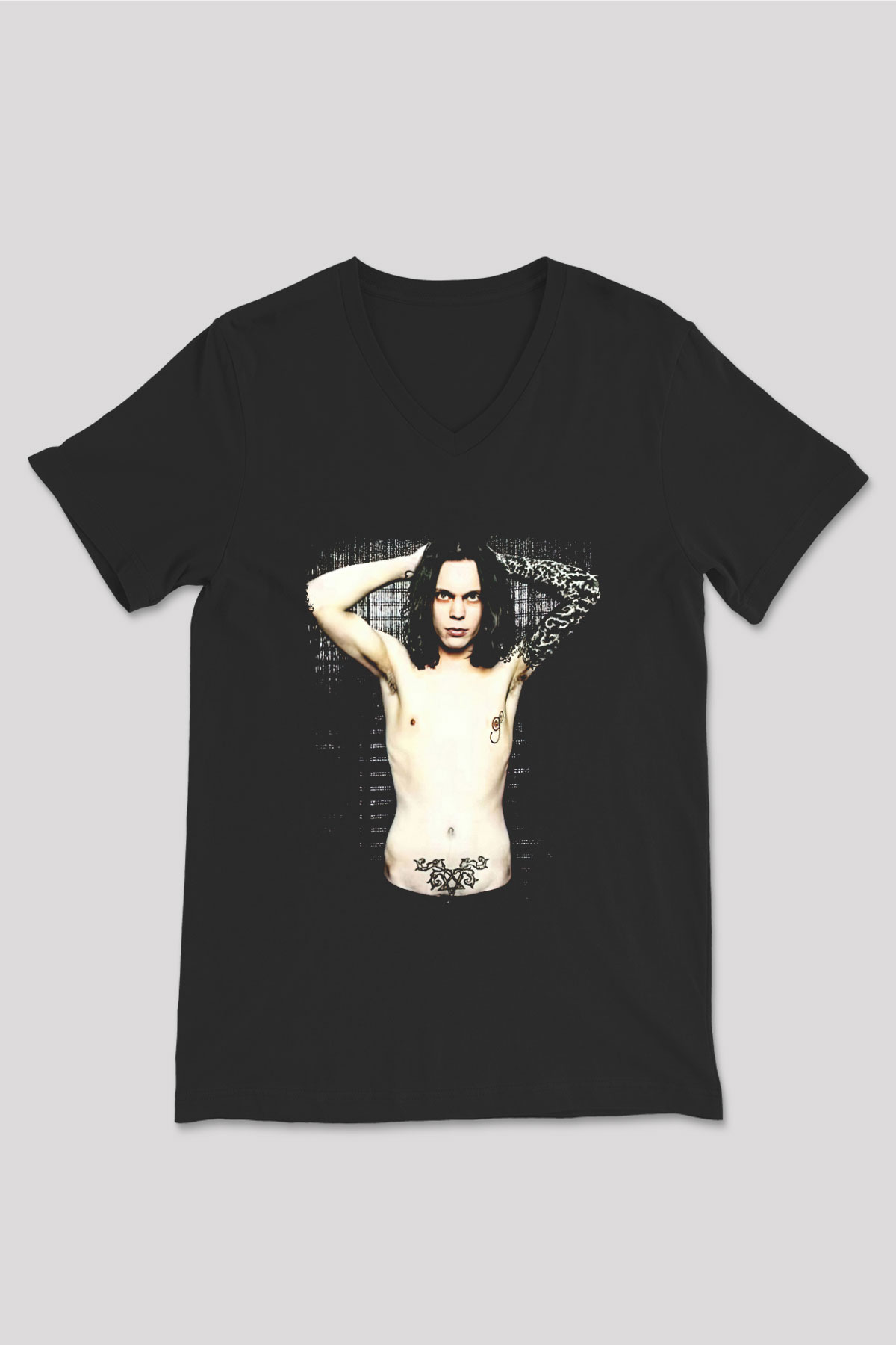Ville Valo Baskılı Unisex Siyah V Yaka Tişört - Tshirt