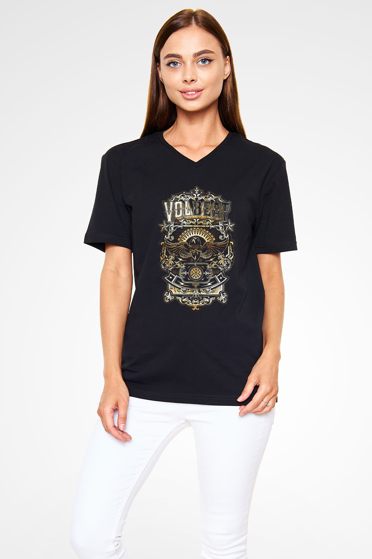 Volbeat Siyah Unisex V Yaka Tişört T-Shirt