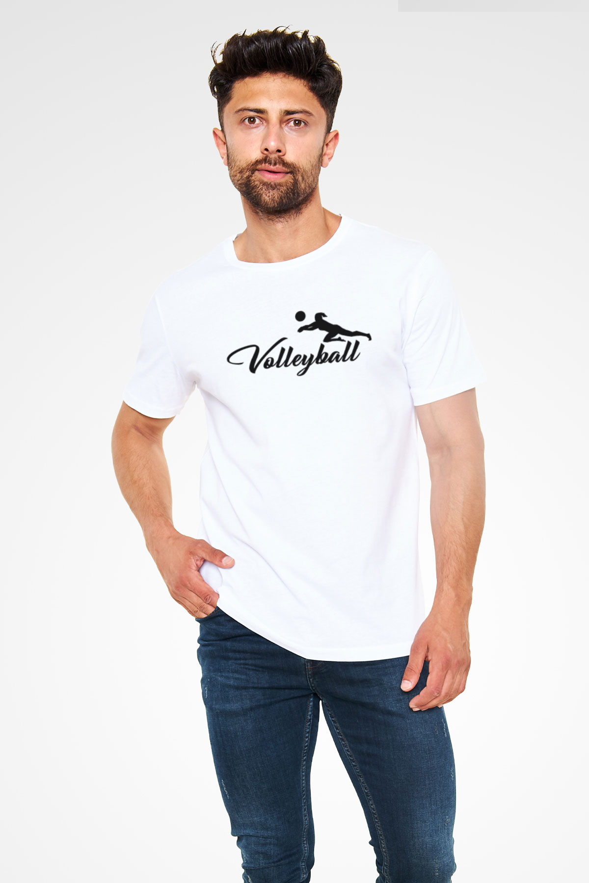 Voleybol Baskılı Unisex Beyaz Tişört - Tshirt