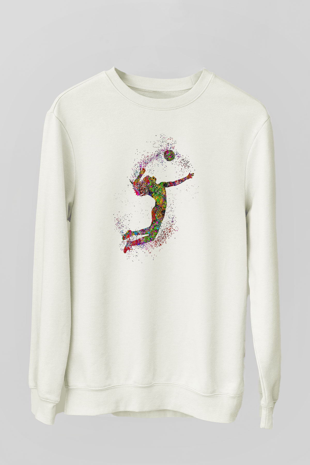 Voleybol Baskılı Unisex Ekru Sweatshirt