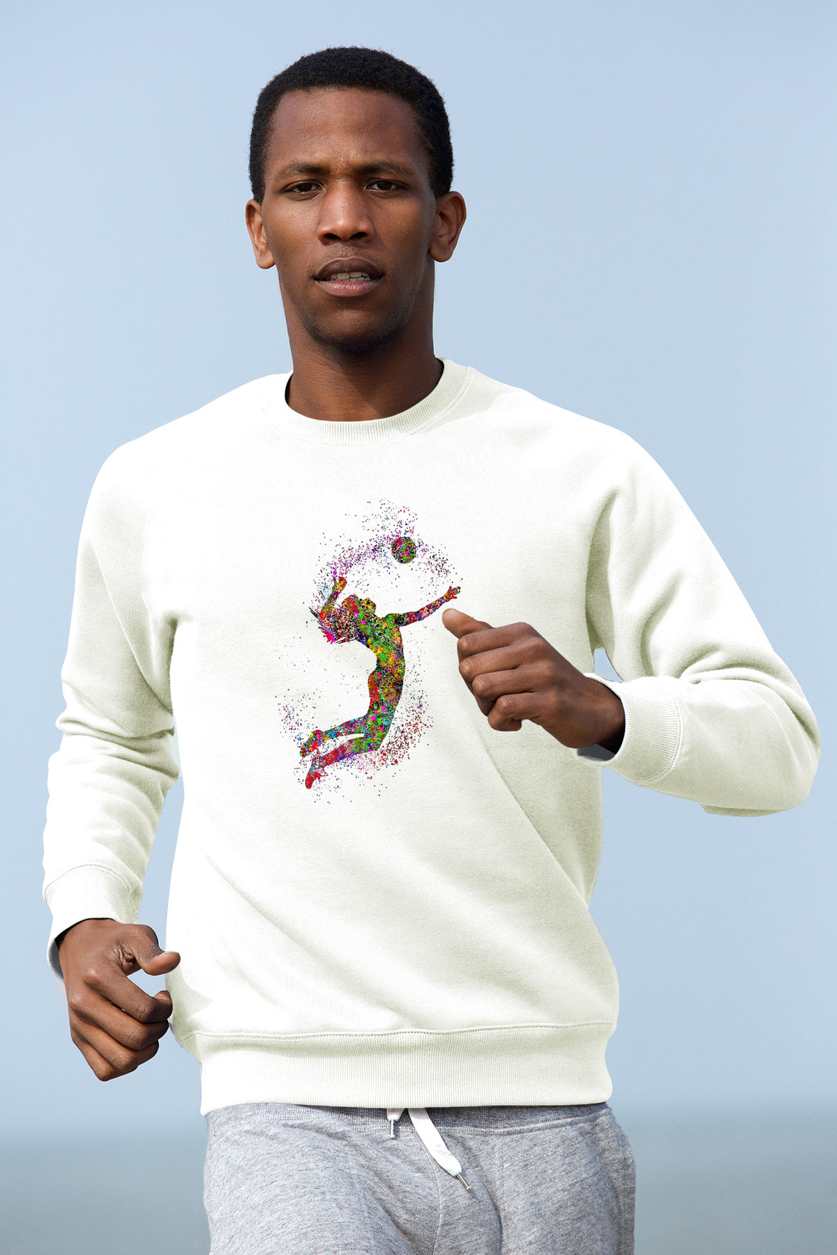 Voleybol Baskılı Unisex Ekru Sweatshirt