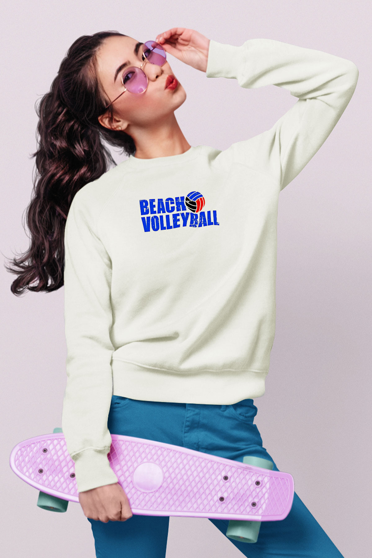 Voleybol Baskılı Unisex Ekru Sweatshirt