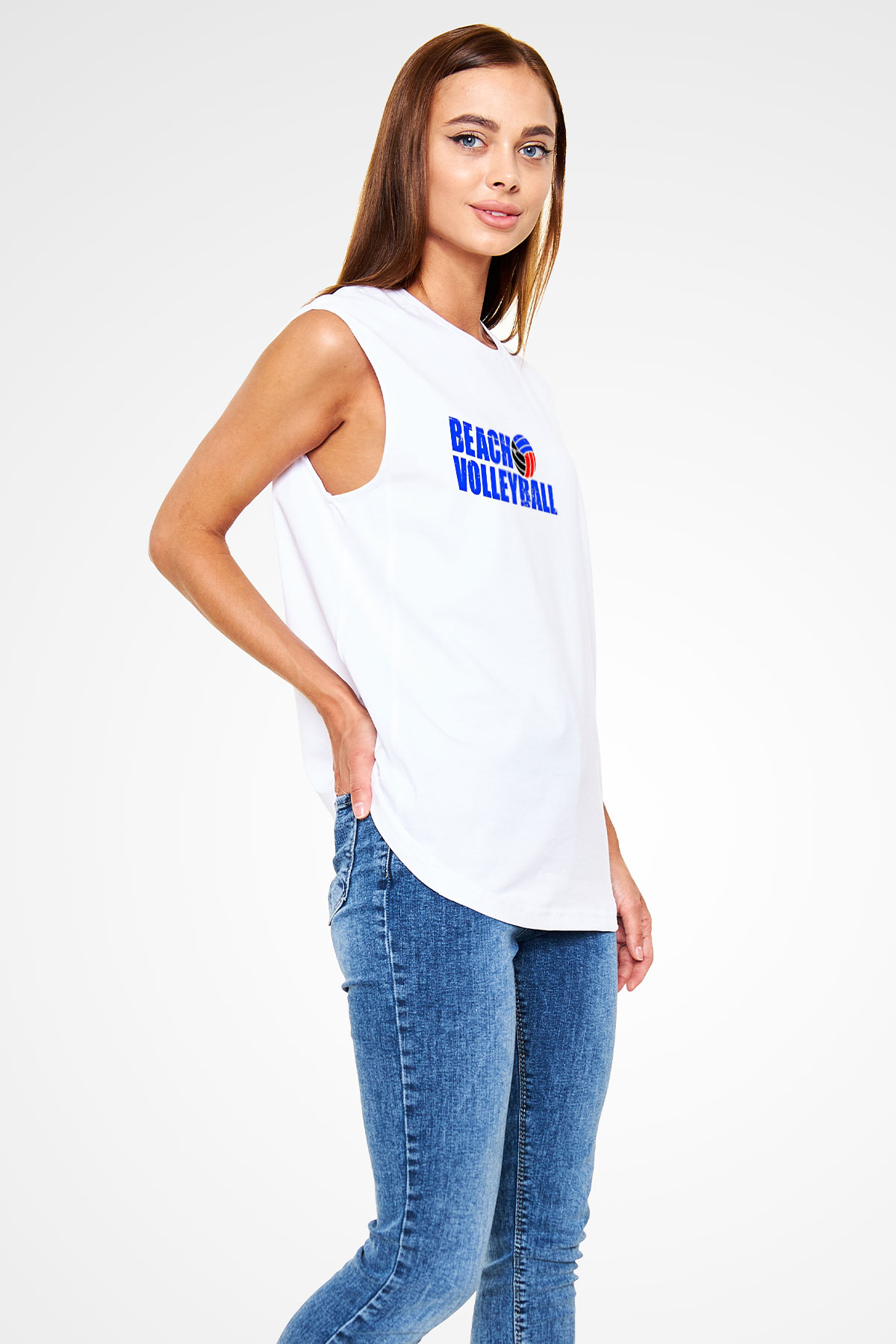 Voleybol Baskılı Unisex Kolsuz Beyaz Tişört