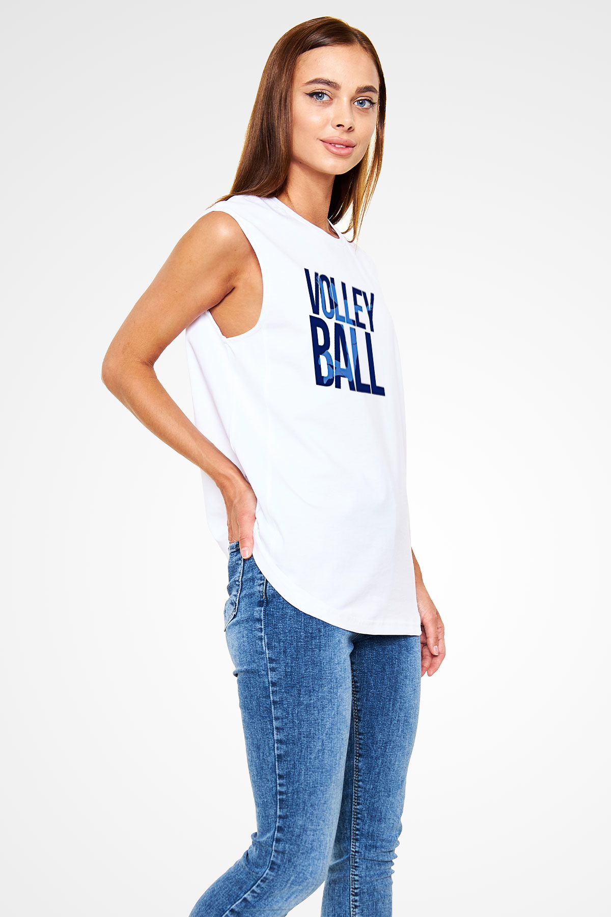 Voleybol Baskılı Unisex Kolsuz Beyaz Tişört
