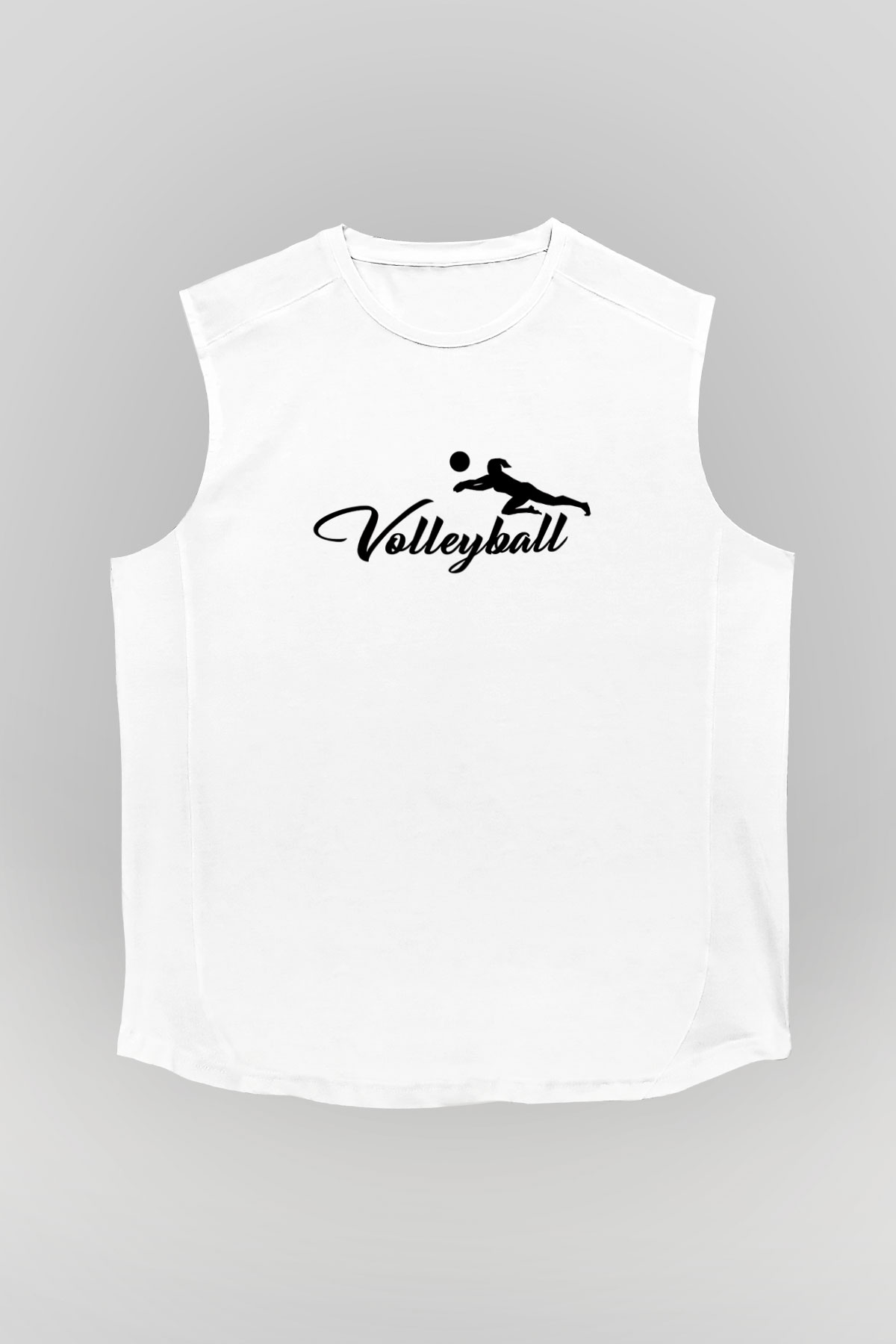 Voleybol Baskılı Unisex Kolsuz Beyaz Tişört