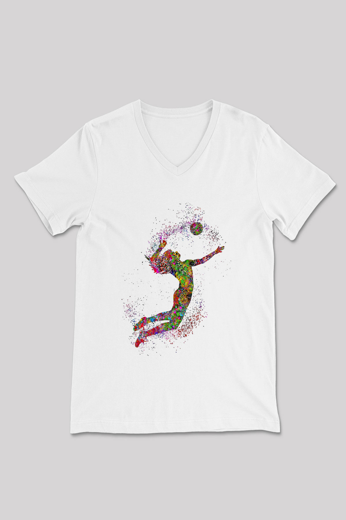 Voleybol Baskılı Unisex V Yaka Tişört - Tshirt