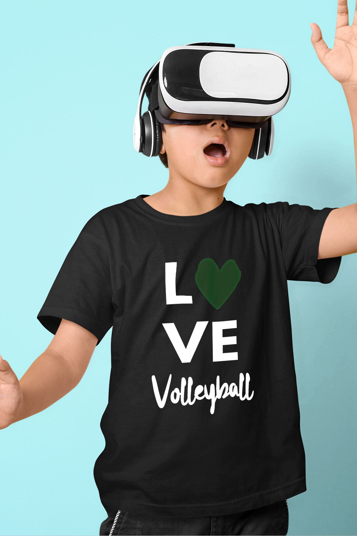Voleybol - Volleyball Baskılı Unisex Siyah Çocuk Tİşörtü - Tshirt