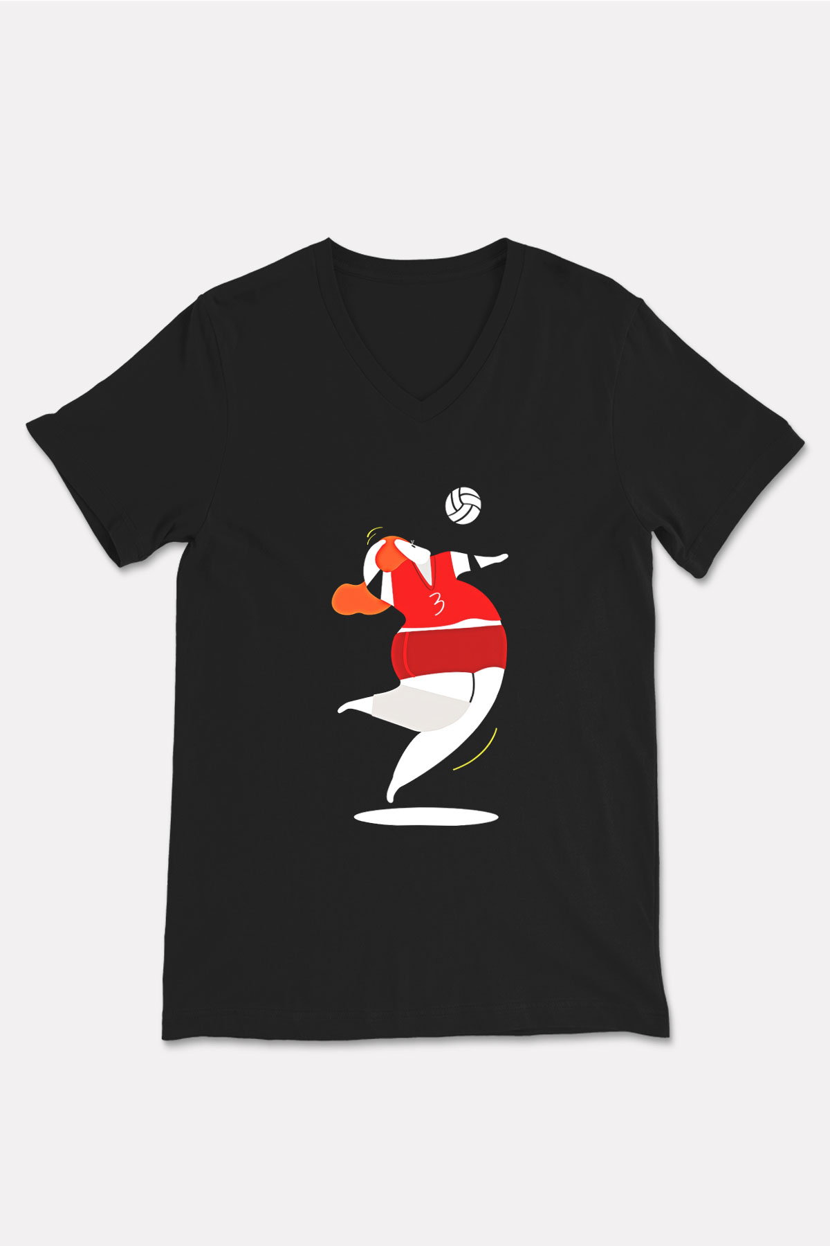 Voleybol - Volleyball Baskılı Unisex Siyah V Yaka Tişört