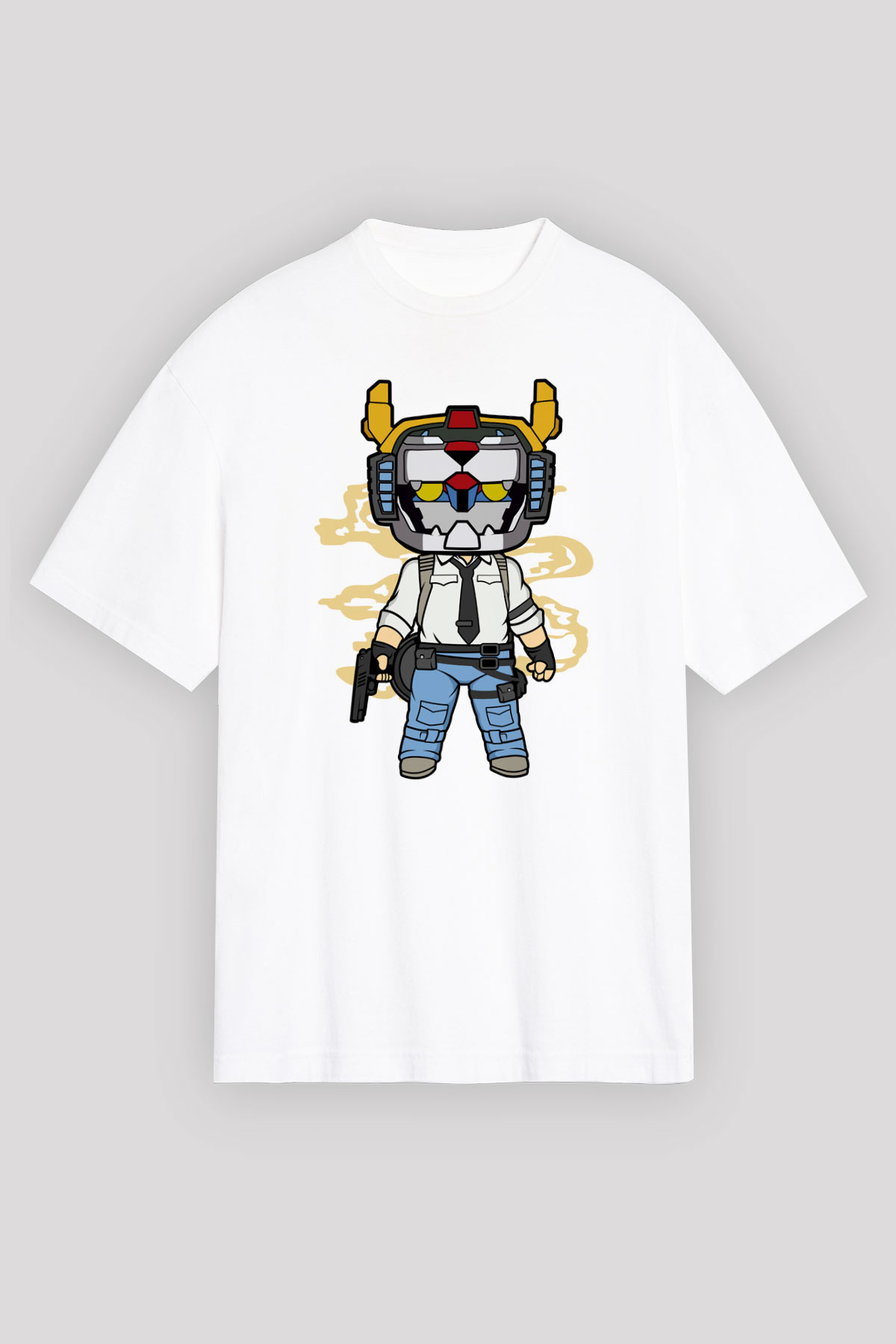 Voltron Pub-G Baskılı Unisex Beyaz Oversize Tişört