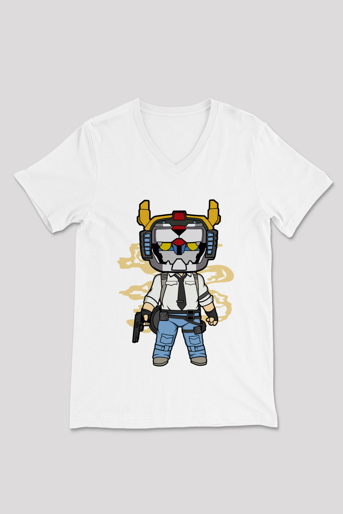 Voltron Pub-G Baskılı Unisex Beyaz V Yaka Tişört