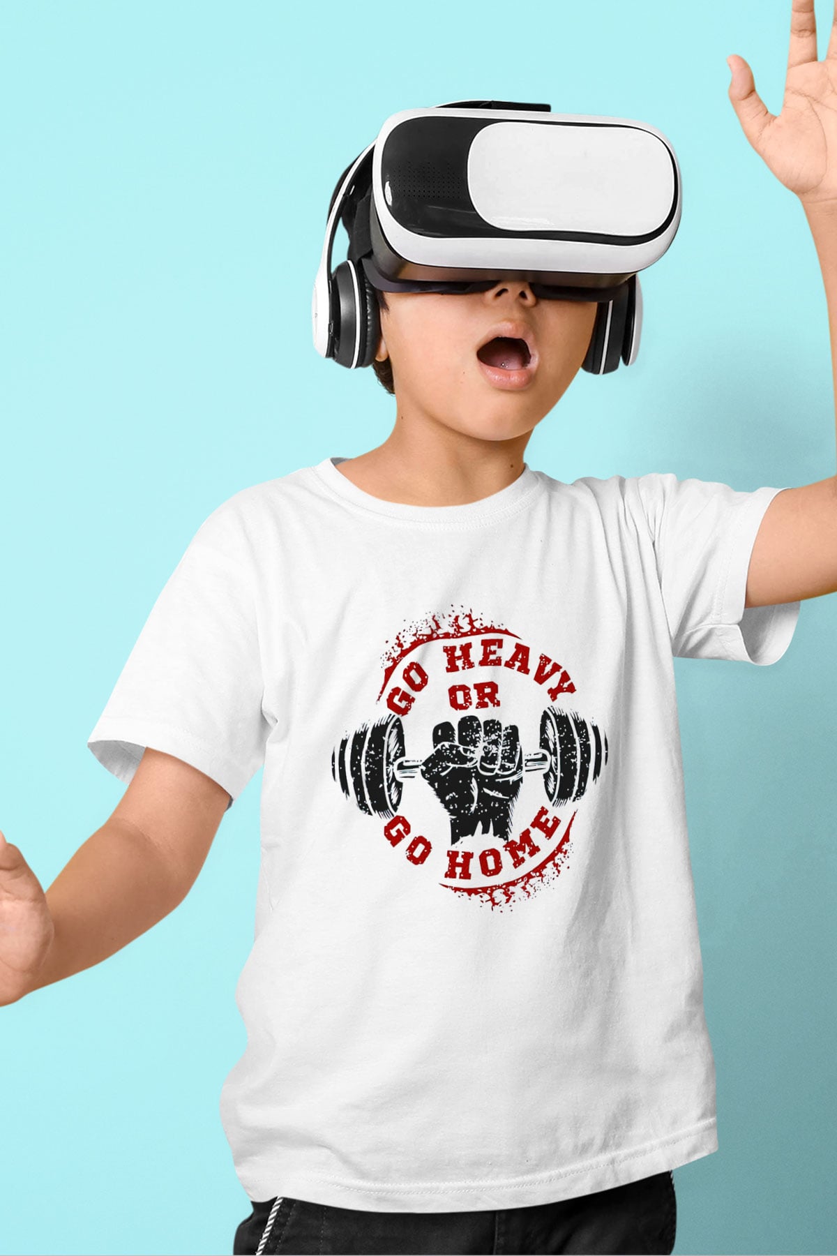 Vücut geliştirme Baskılı Beyaz Unisex Çocuk Tişört