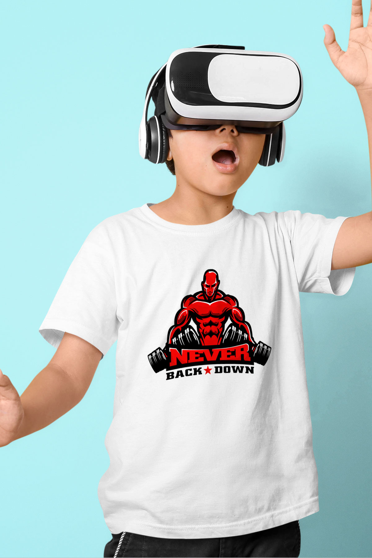 Vücut geliştirme Baskılı Beyaz Unisex Çocuk Tişört