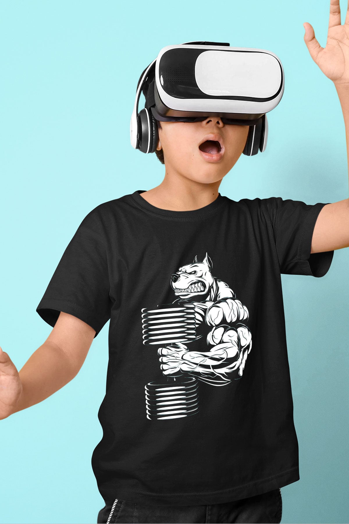 Vücut geliştirme Baskılı Siyah Unisex Çocuk Tişört