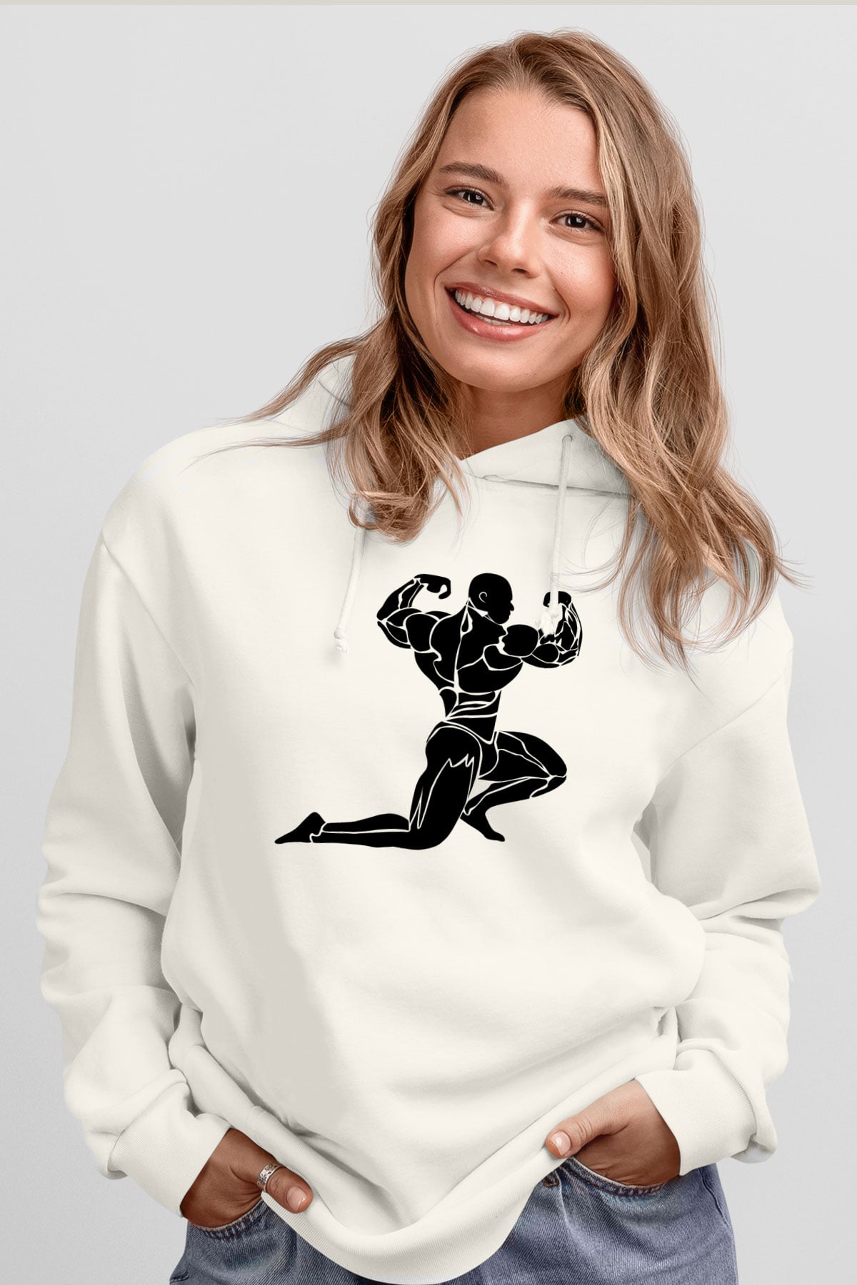 Vücut geliştirme Beyaz Unisex Kapüşonlu Sweatshirt