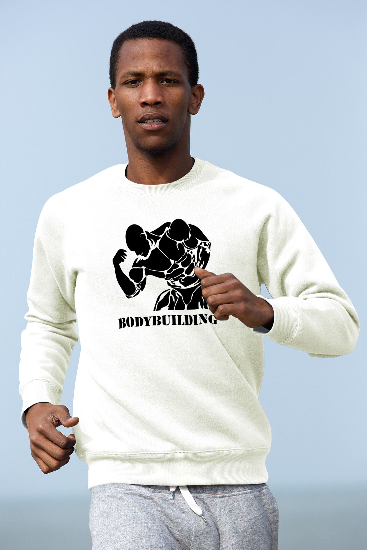 Vücut geliştirme Beyaz Unisex Sweatshirt