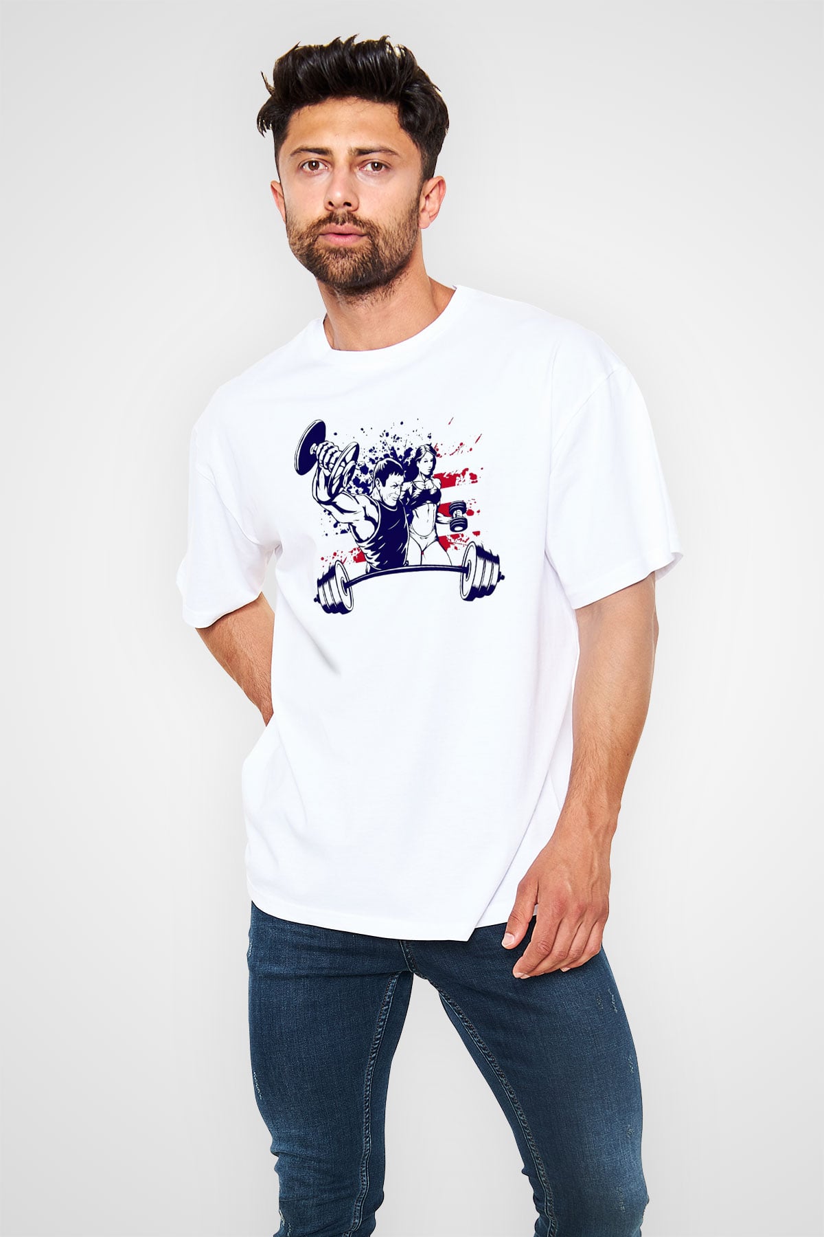 Vücut geliştirme Beyaz Oversize Tişört Oversize T-shirt - TişörtFabrikası