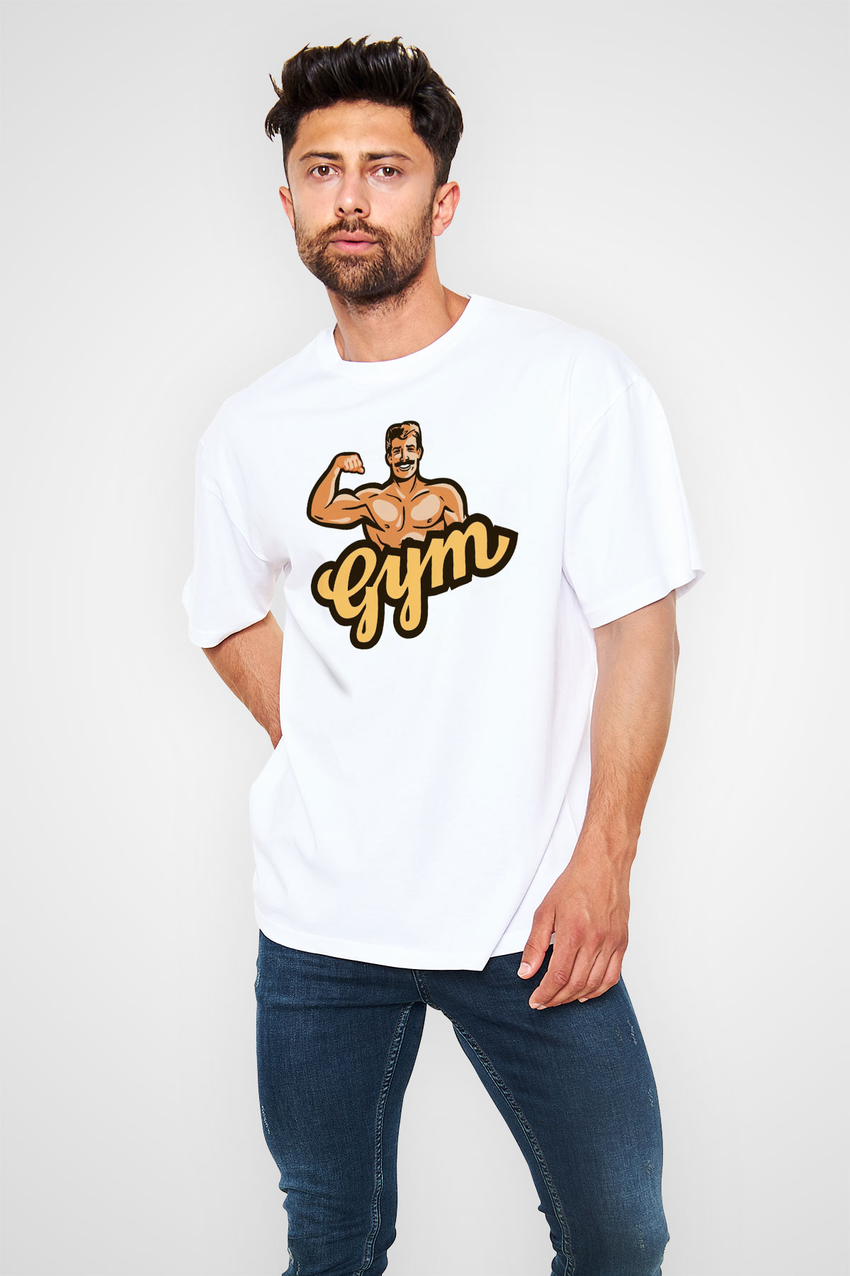 Vücut geliştirme Beyaz Oversize Tişört Oversize T-shirt - TişörtFabrikası