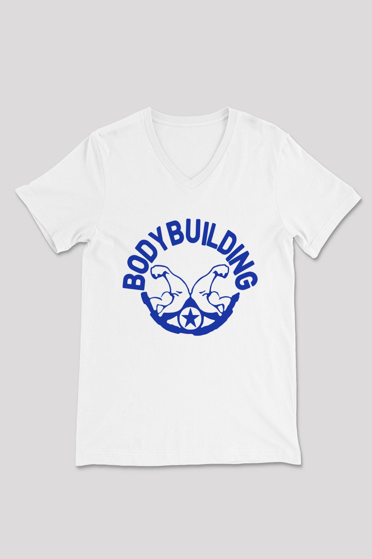 Vücut geliştirme Beyaz Unisex V Yaka Tişört T-Shirt