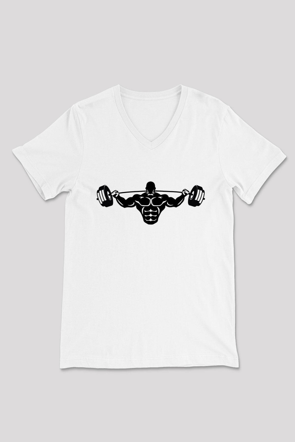 Vücut geliştirme Beyaz Unisex V Yaka Tişört