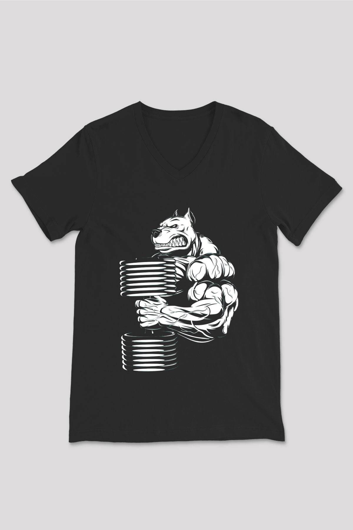 Vücut geliştirme Siyah Unisex V Yaka Tişört T-Shirt