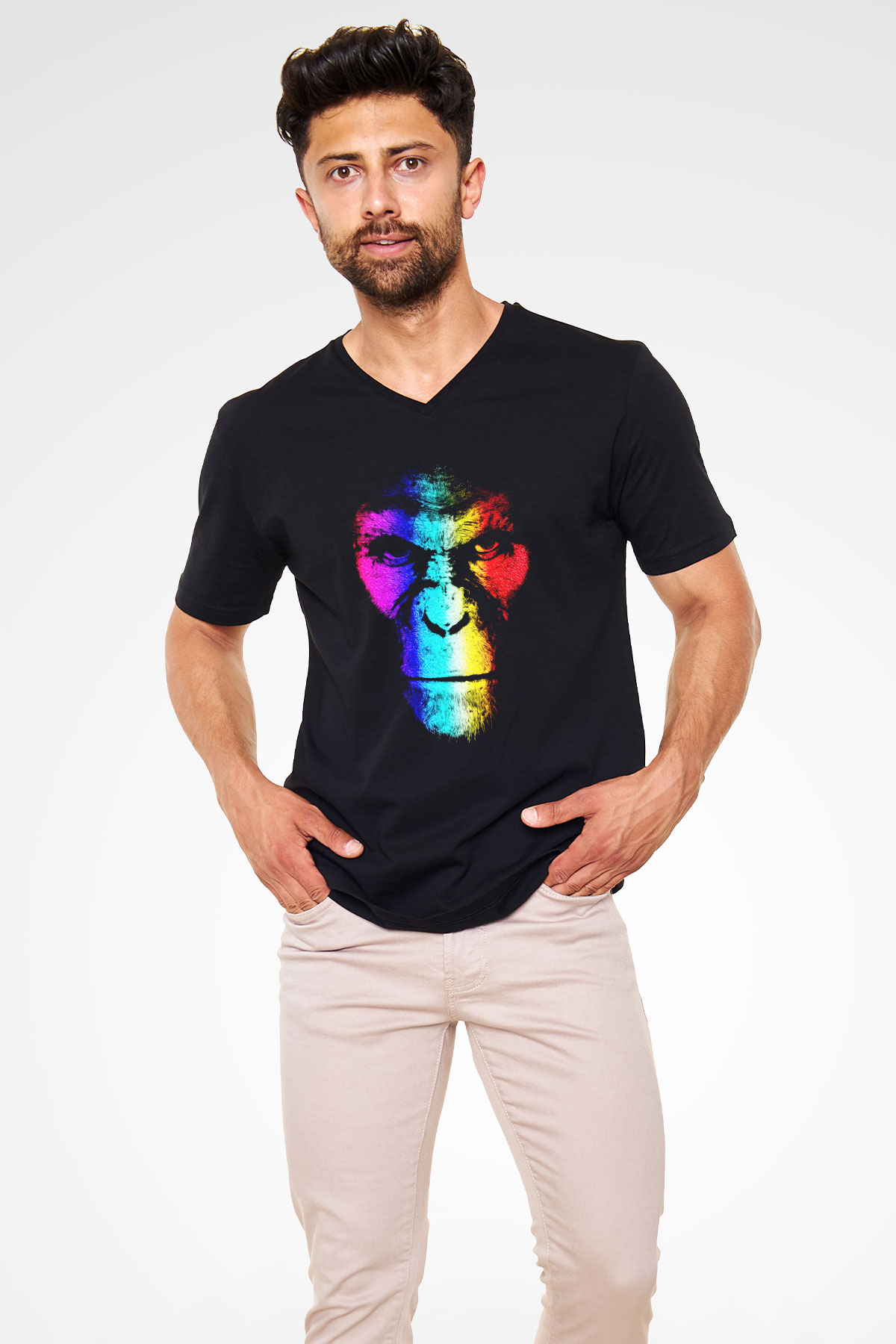 War for the Planet of the Apes Maymunlar Cehennemi Siyah Unisex V Yaka Tişört T-Shirt