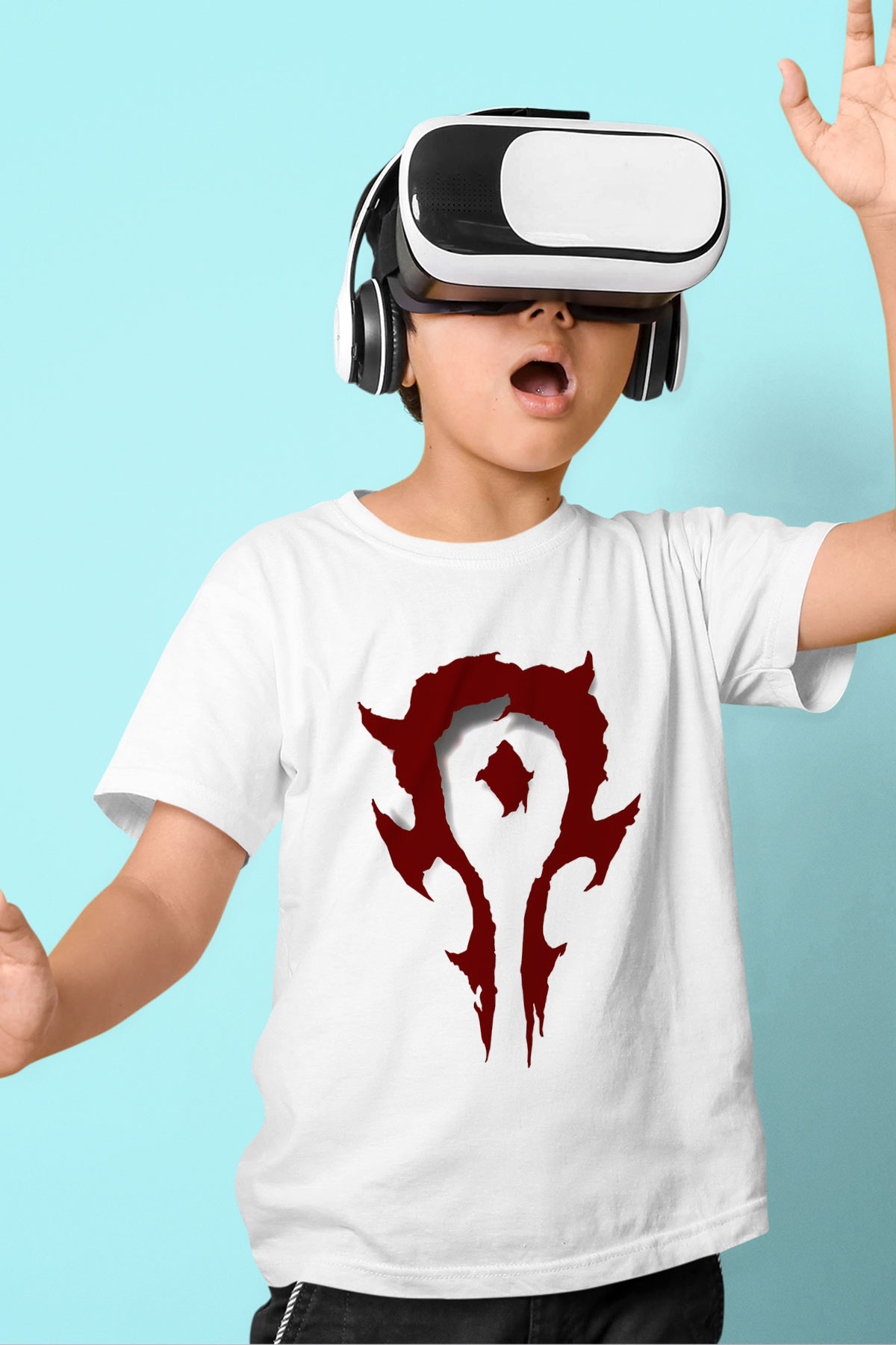 Warcraft Baskılı Beyaz Unisex Çocuk Tişört